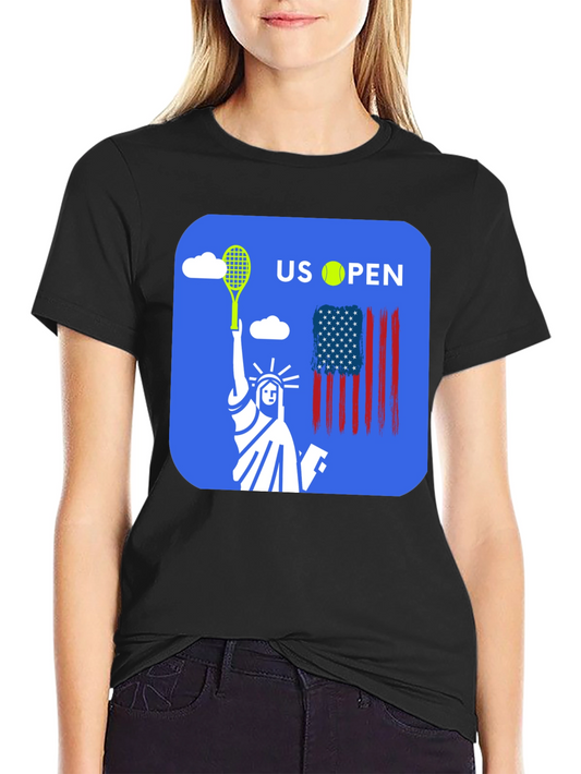 US Open Tennis T-Shirt Statue of Liberty Black Tee