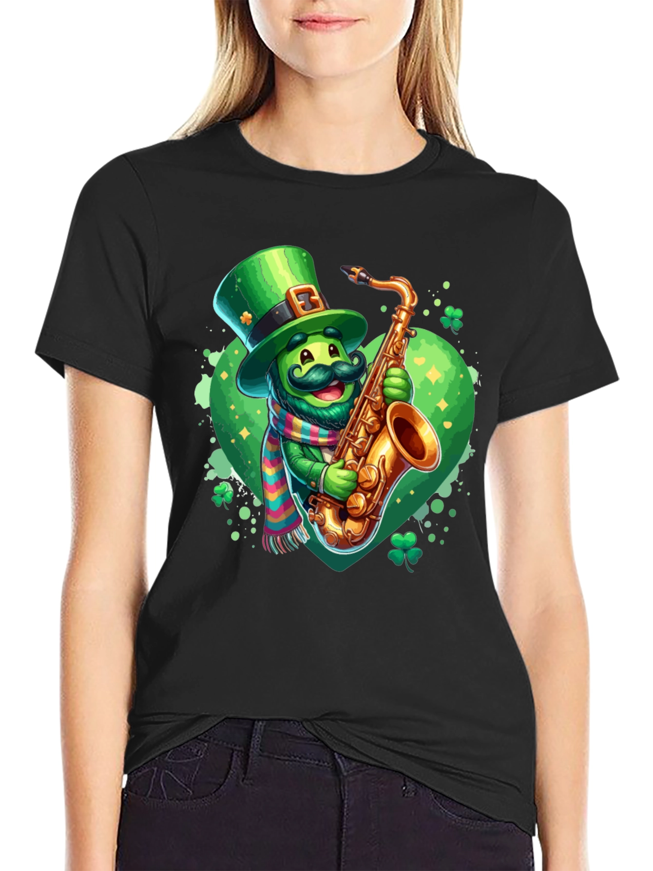 St. Patricks Day Leprechaun Saxophone Graphic Tee