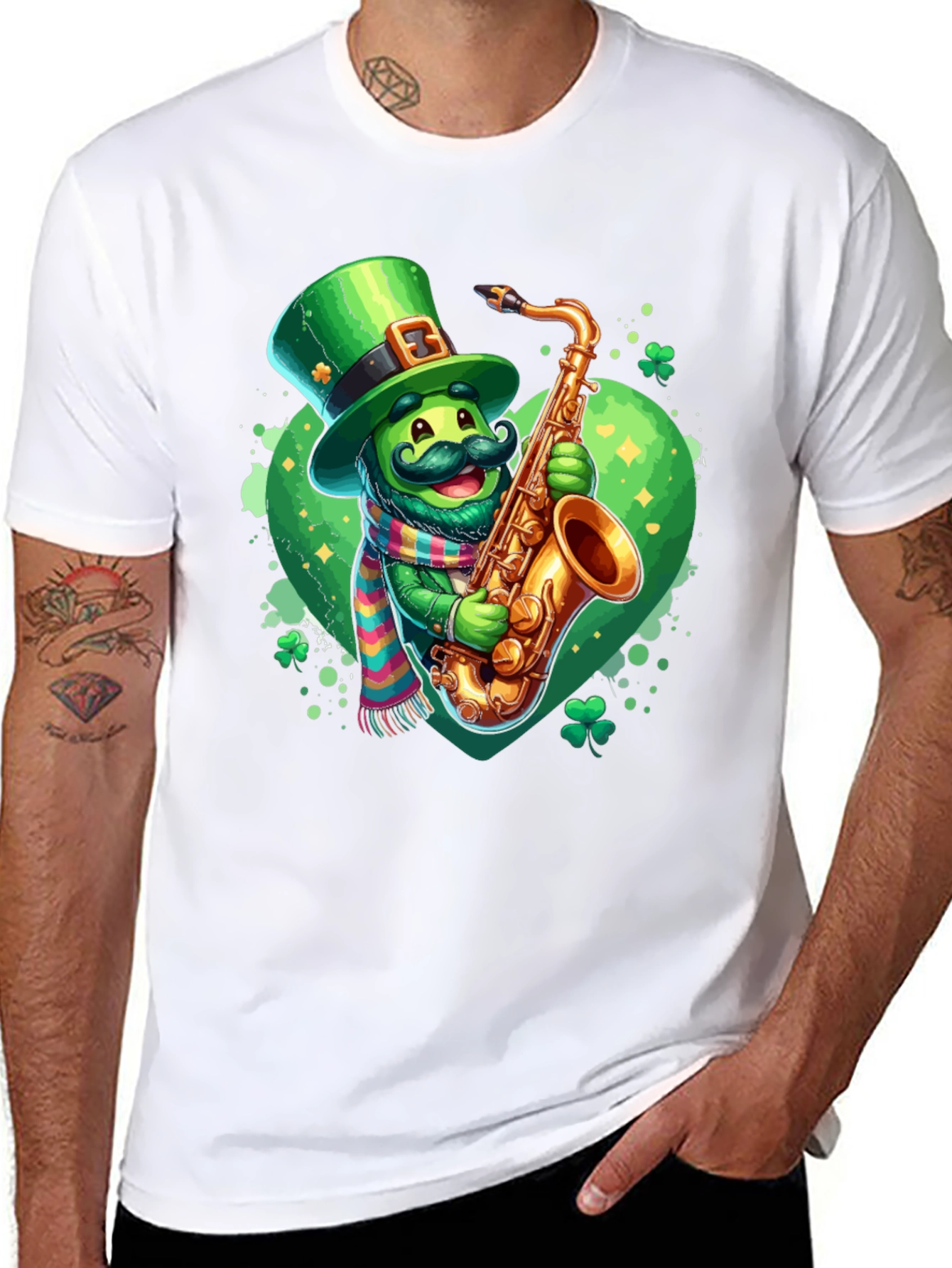 St. Patricks Day Leprechaun Saxophone Graphic Tee