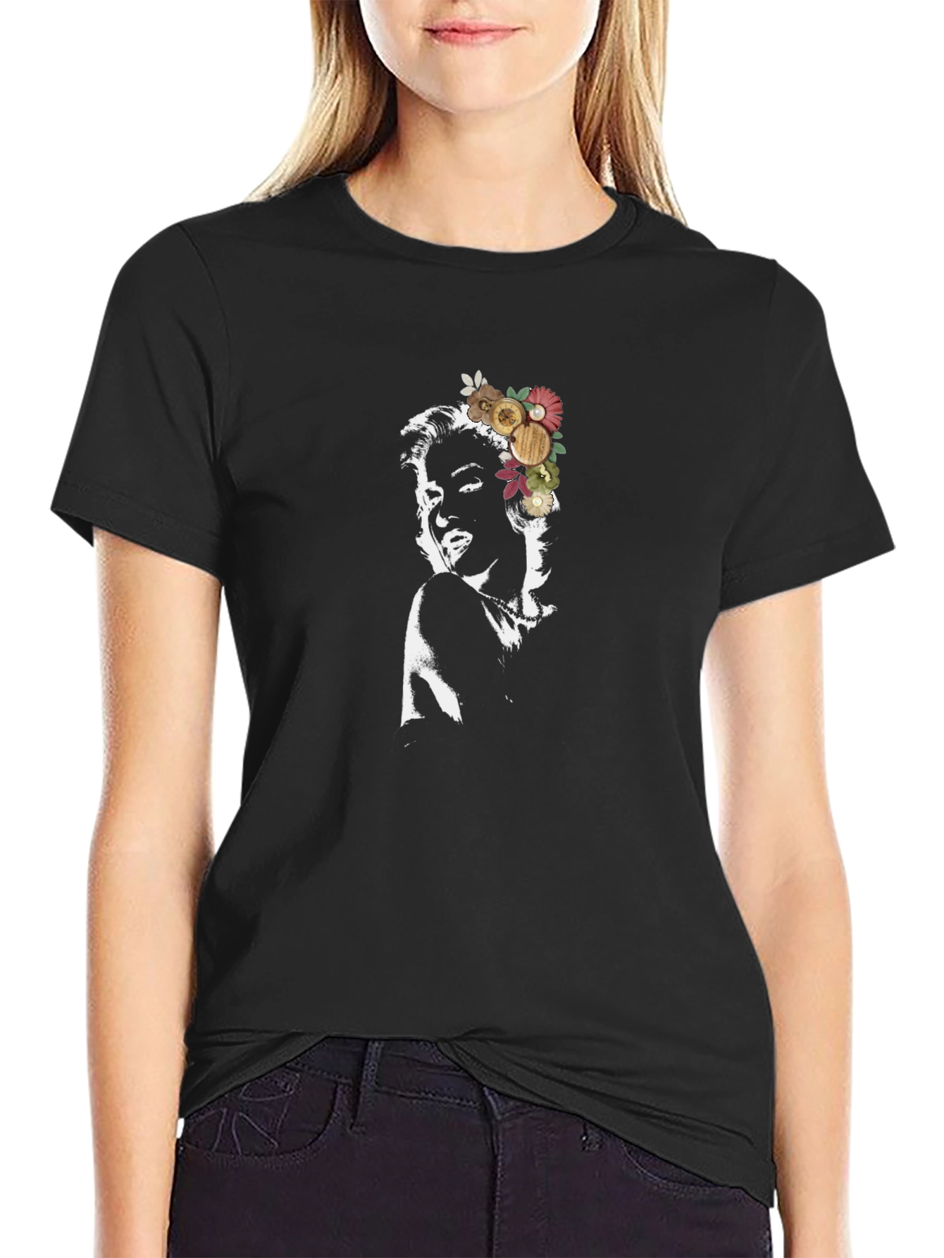 Marilyn Monroe Floral Black Graphic Tee