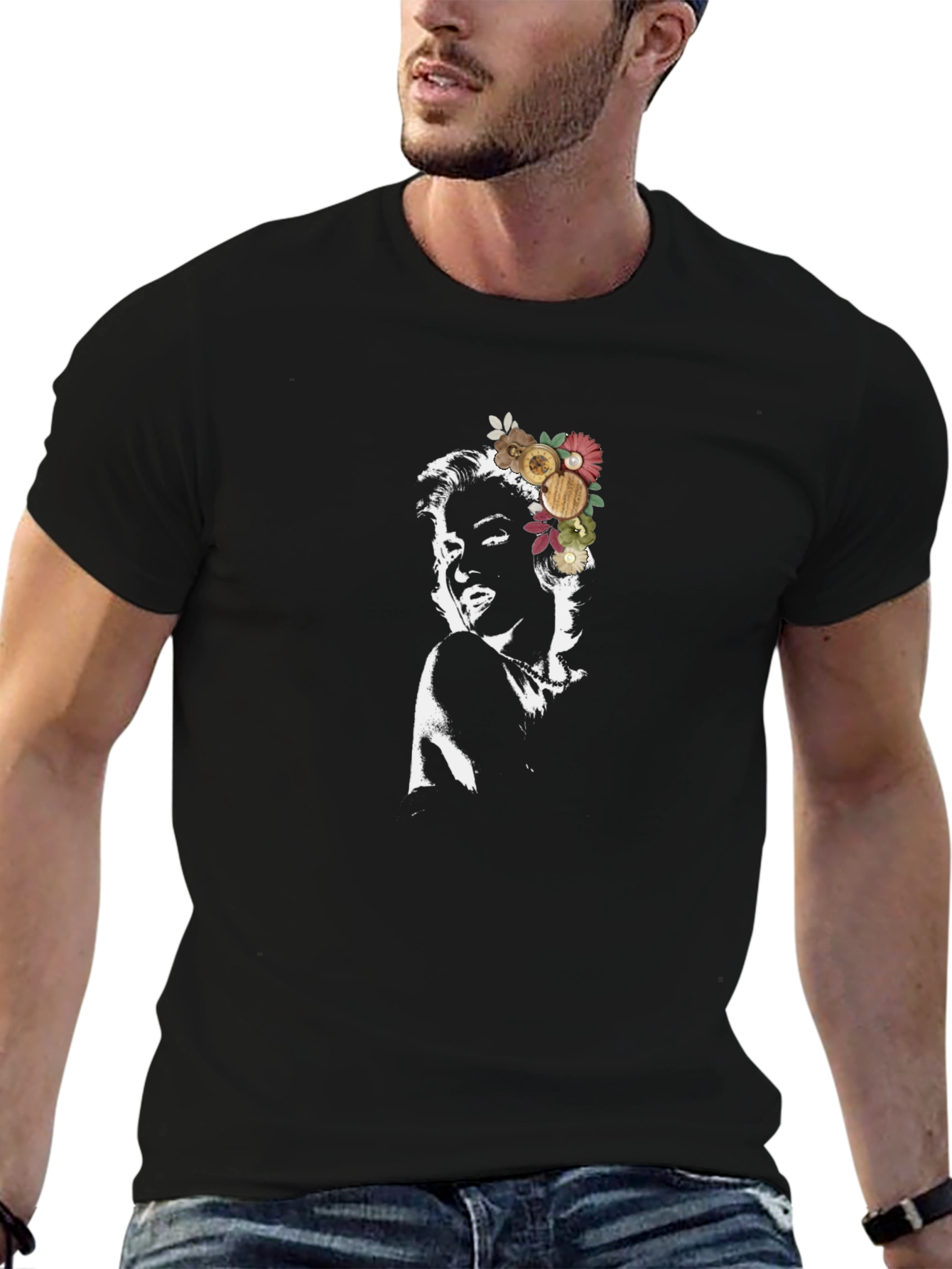 Marilyn Monroe Floral Black Graphic Tee