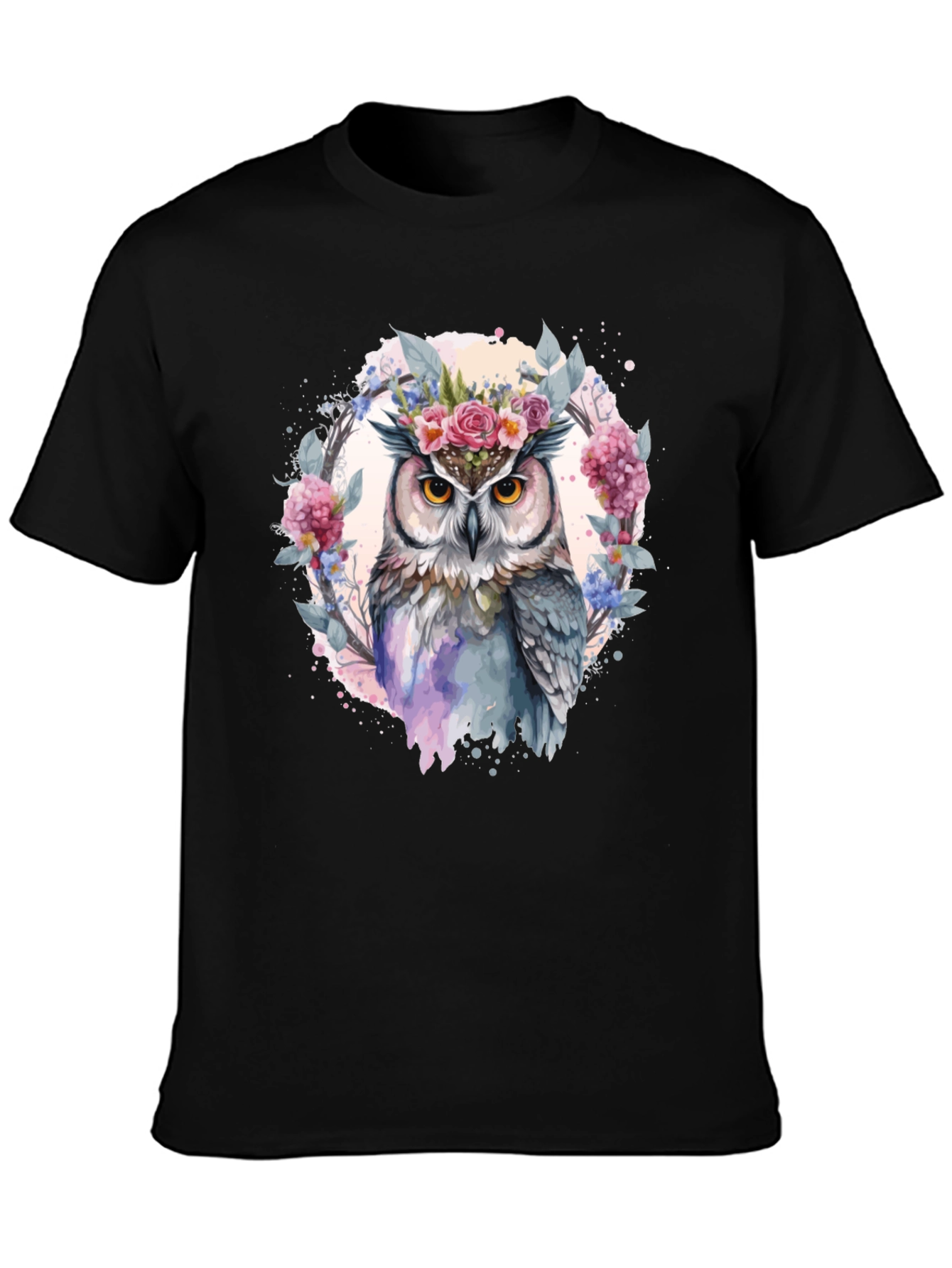 Floral Owl Graphic Tee - Mens Black T-Shirt