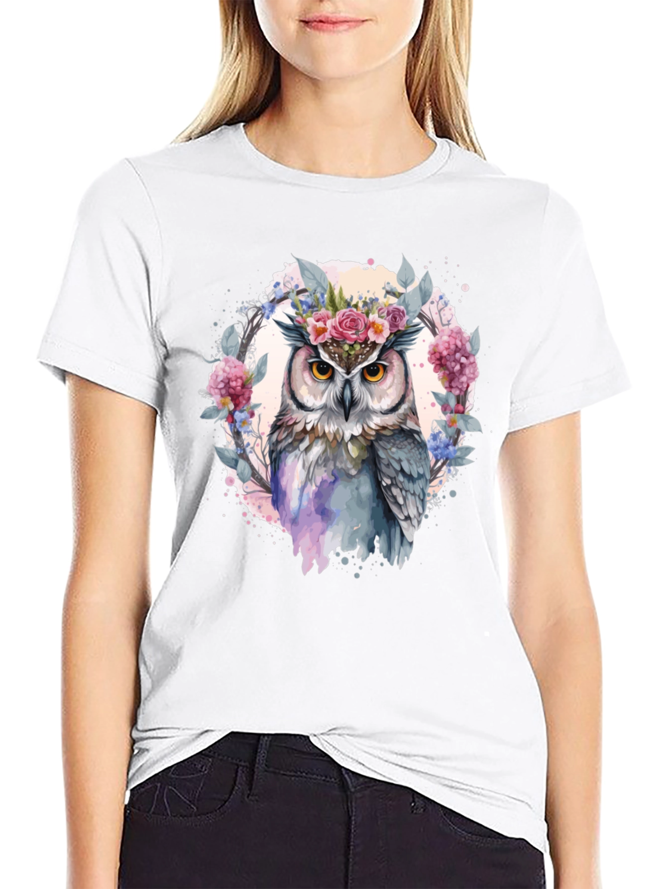 Floral Owl Graphic Tee - Mens Black T-Shirt