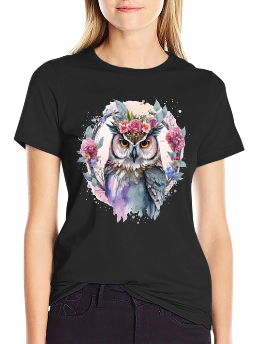 Floral Owl Graphic Tee - Mens Black T-Shirt