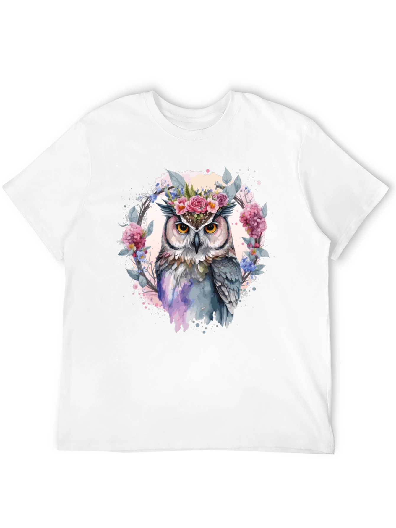 Floral Owl Graphic Tee - Mens Black T-Shirt