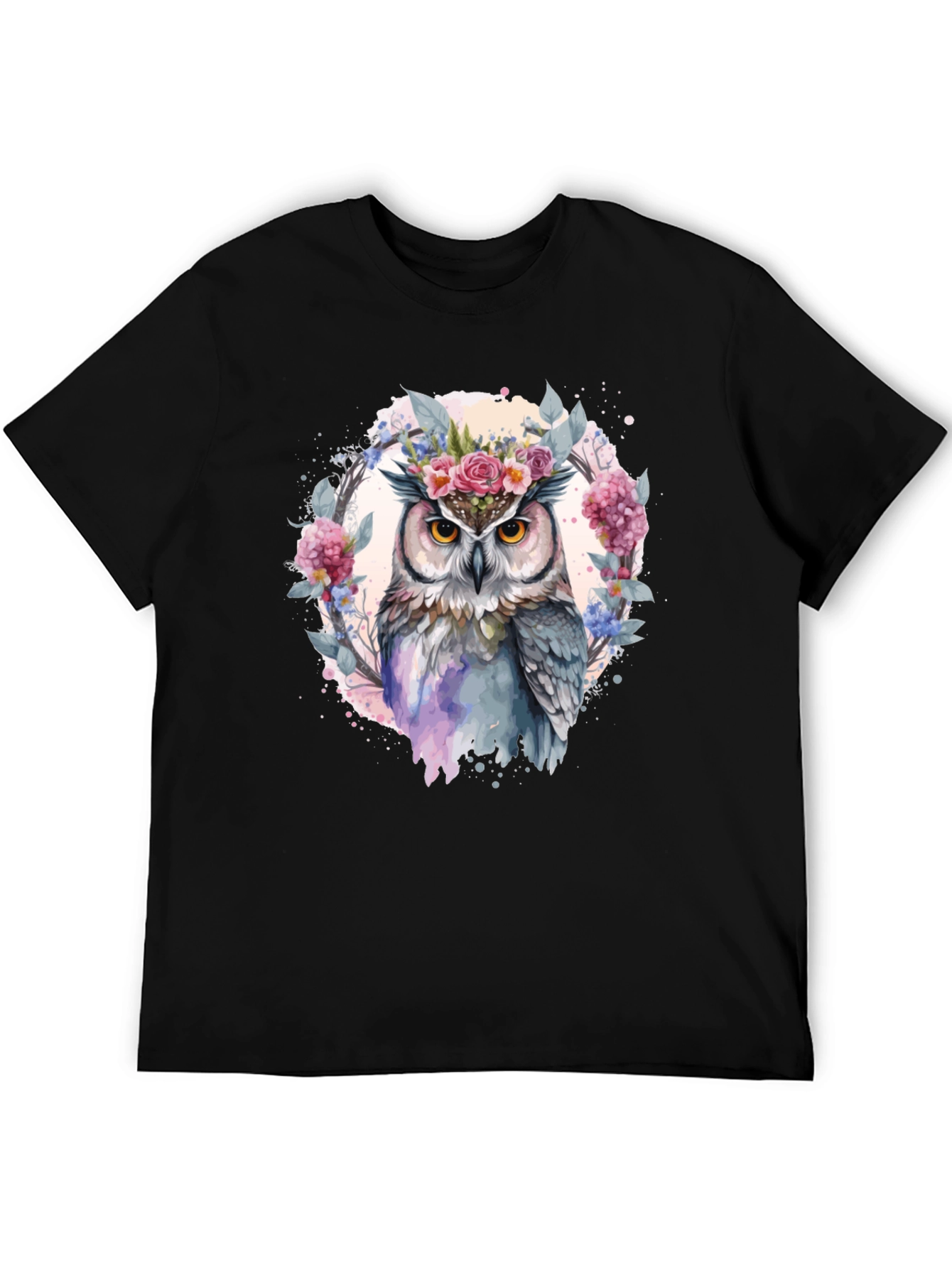 Floral Owl Graphic Tee - Mens Black T-Shirt