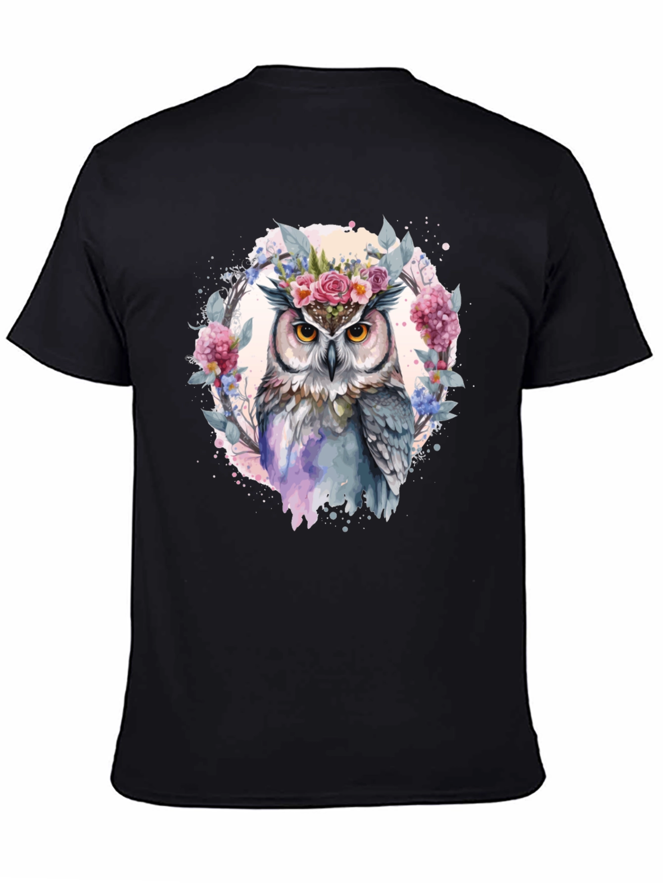 Floral Owl Graphic Tee - Mens Black T-Shirt