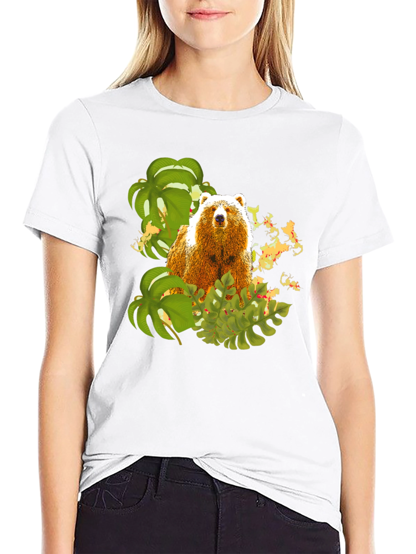 Bear and Tropical Leaves Graphic Tee