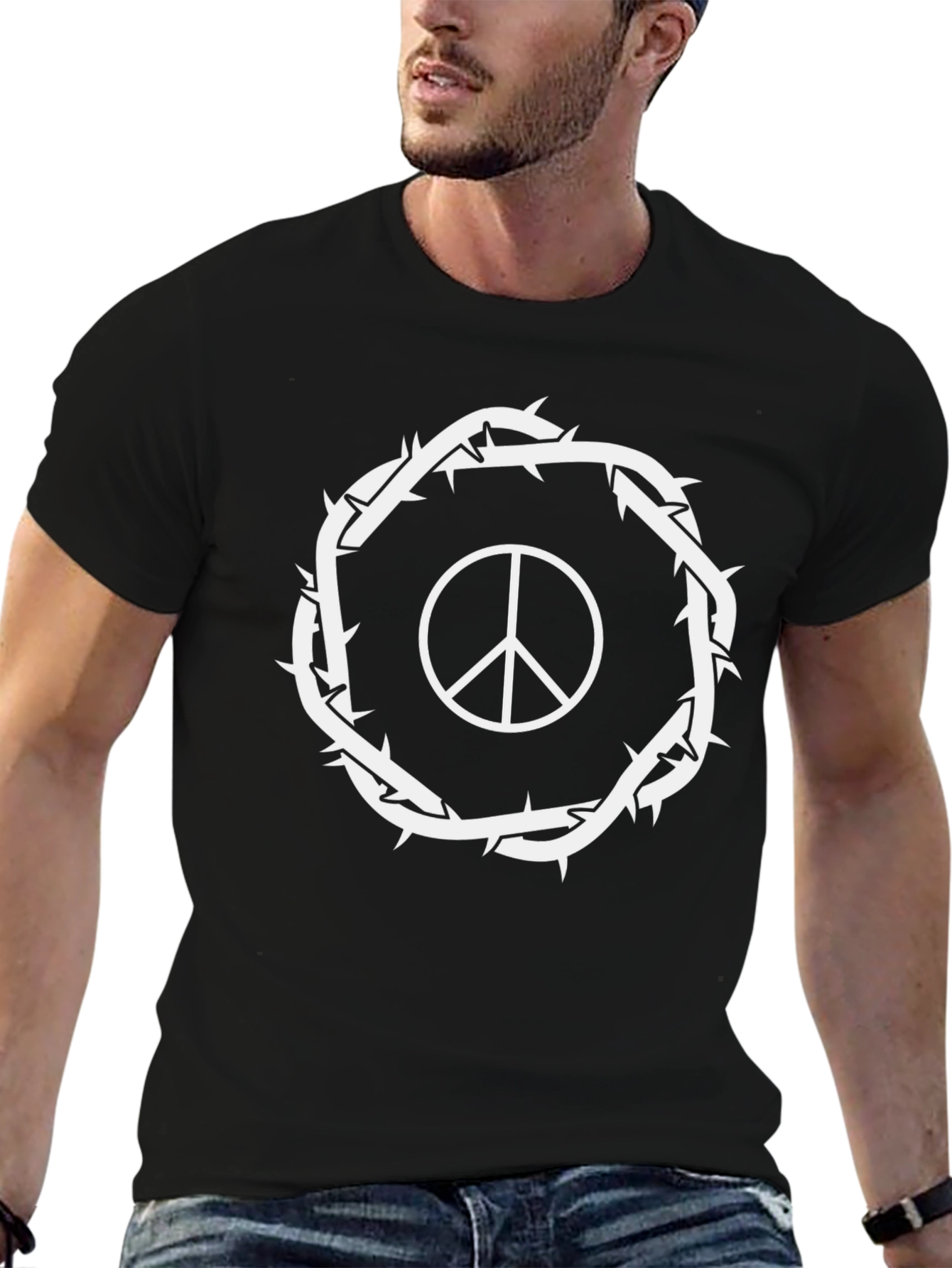 Peace Sign Crown of Thorns Graphic T-Shirt