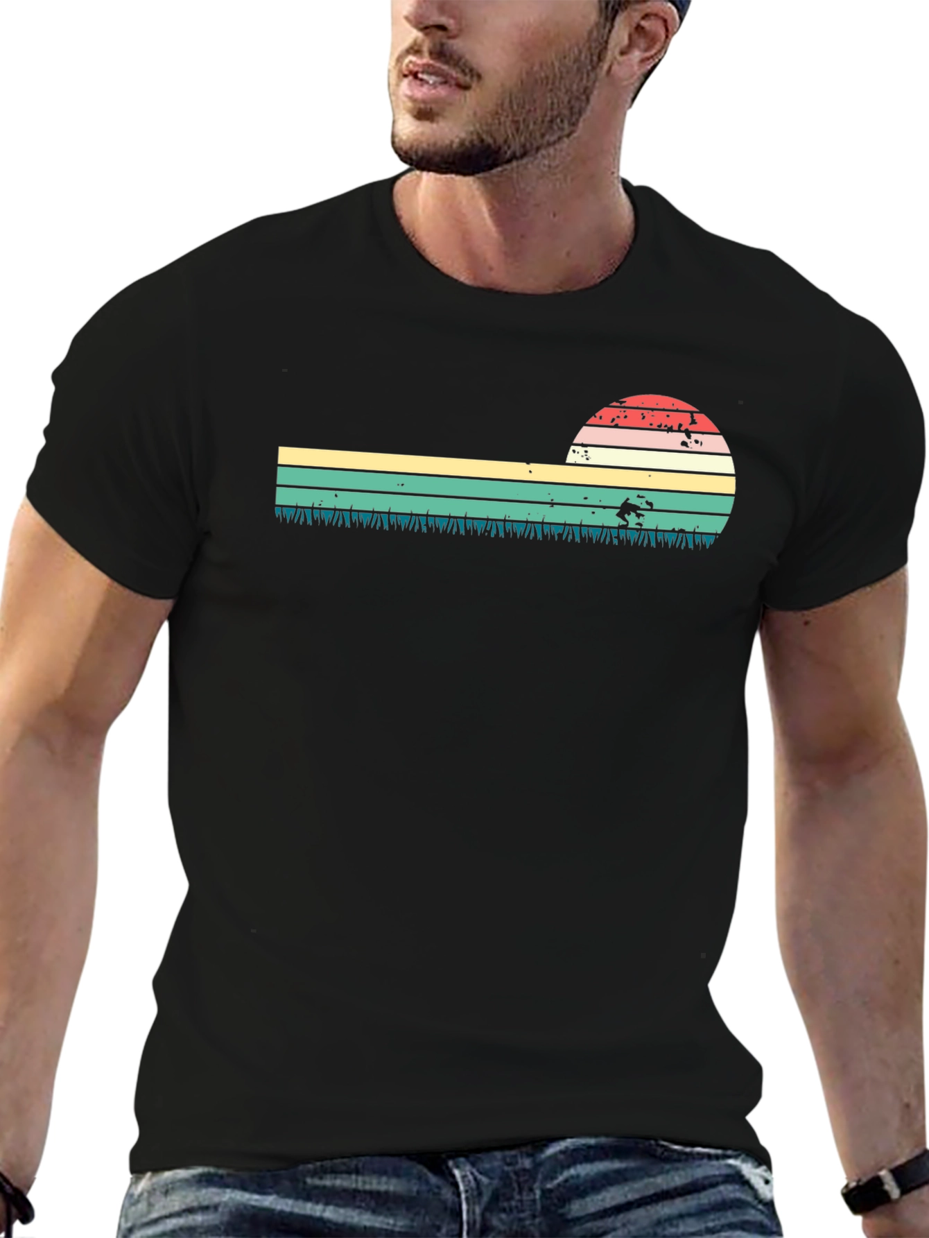 Retro Sunset Black T-Shirt