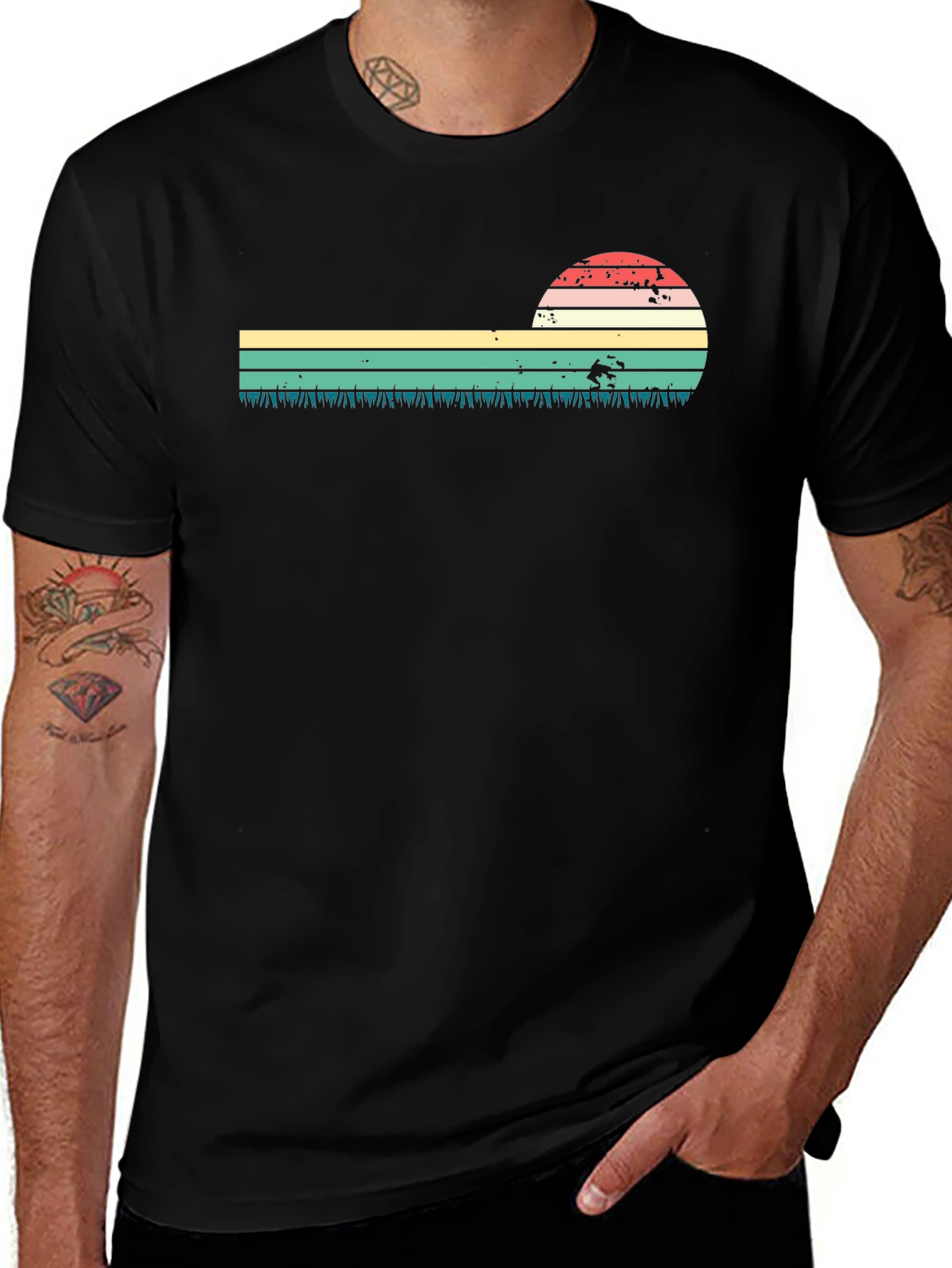 Retro Sunset Black T-Shirt