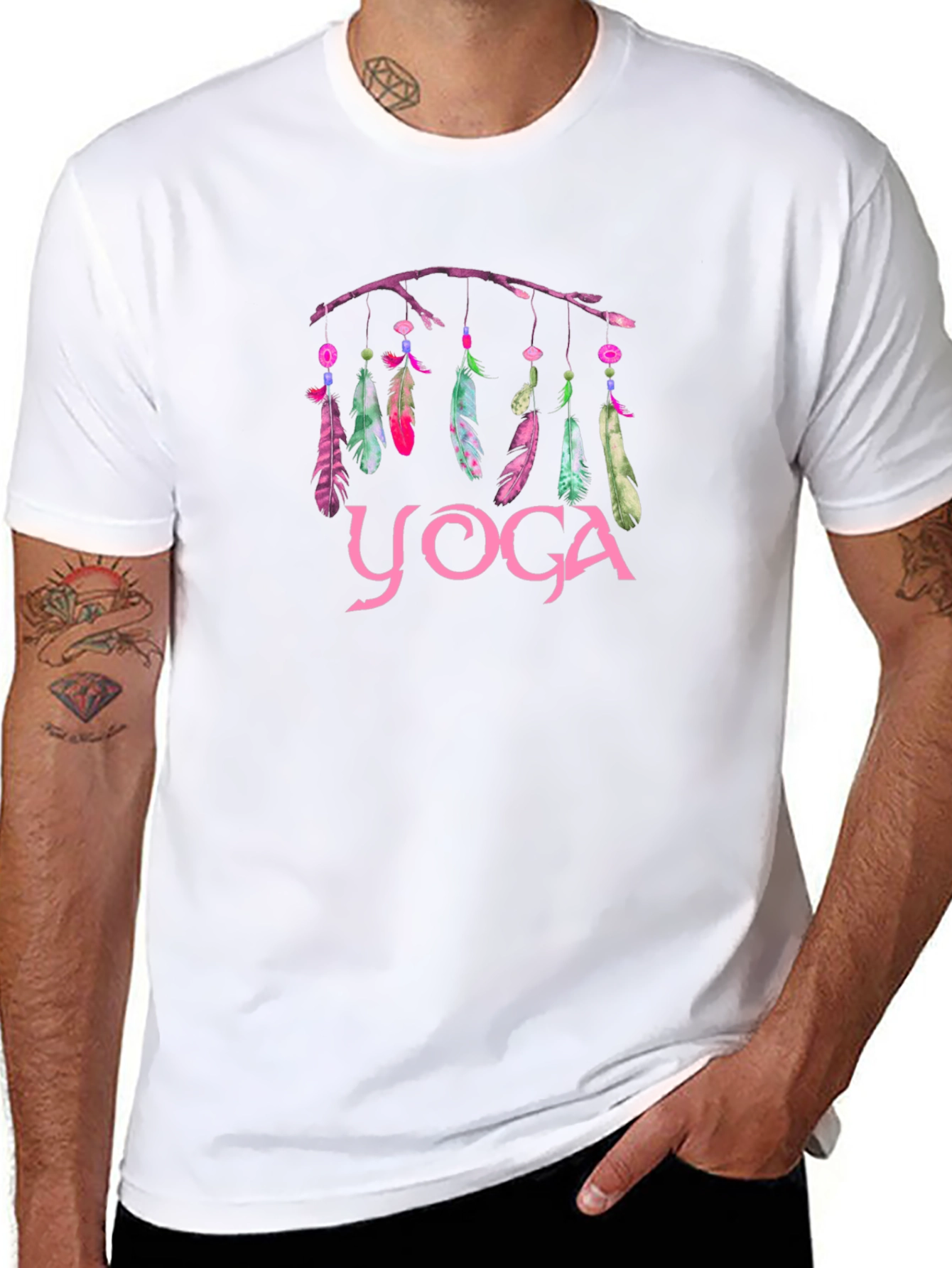 Yoga Feather Dreamcatcher Graphic Tee - Black