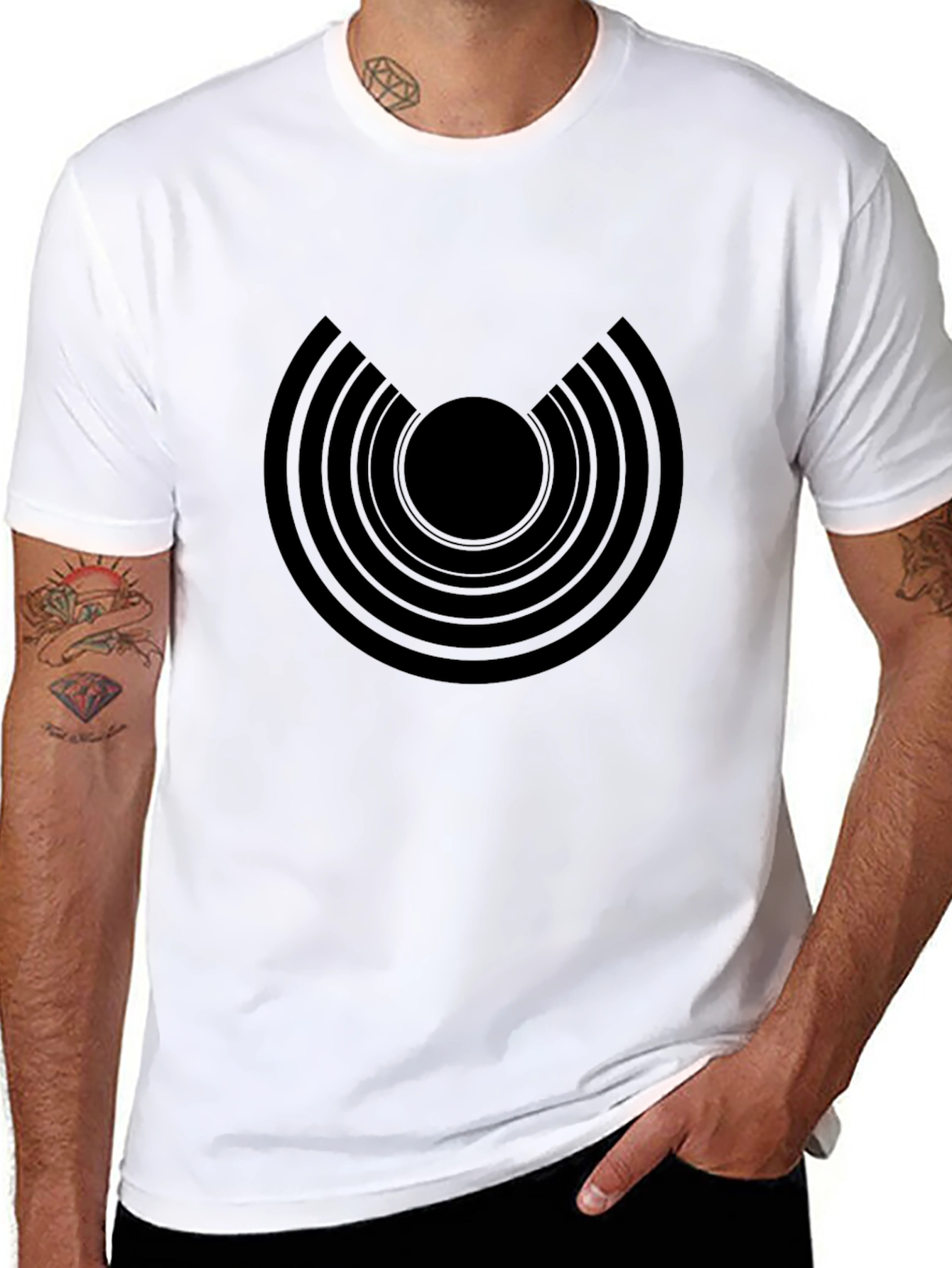 Modern Graphic Tee: Black Concentric Circle Design