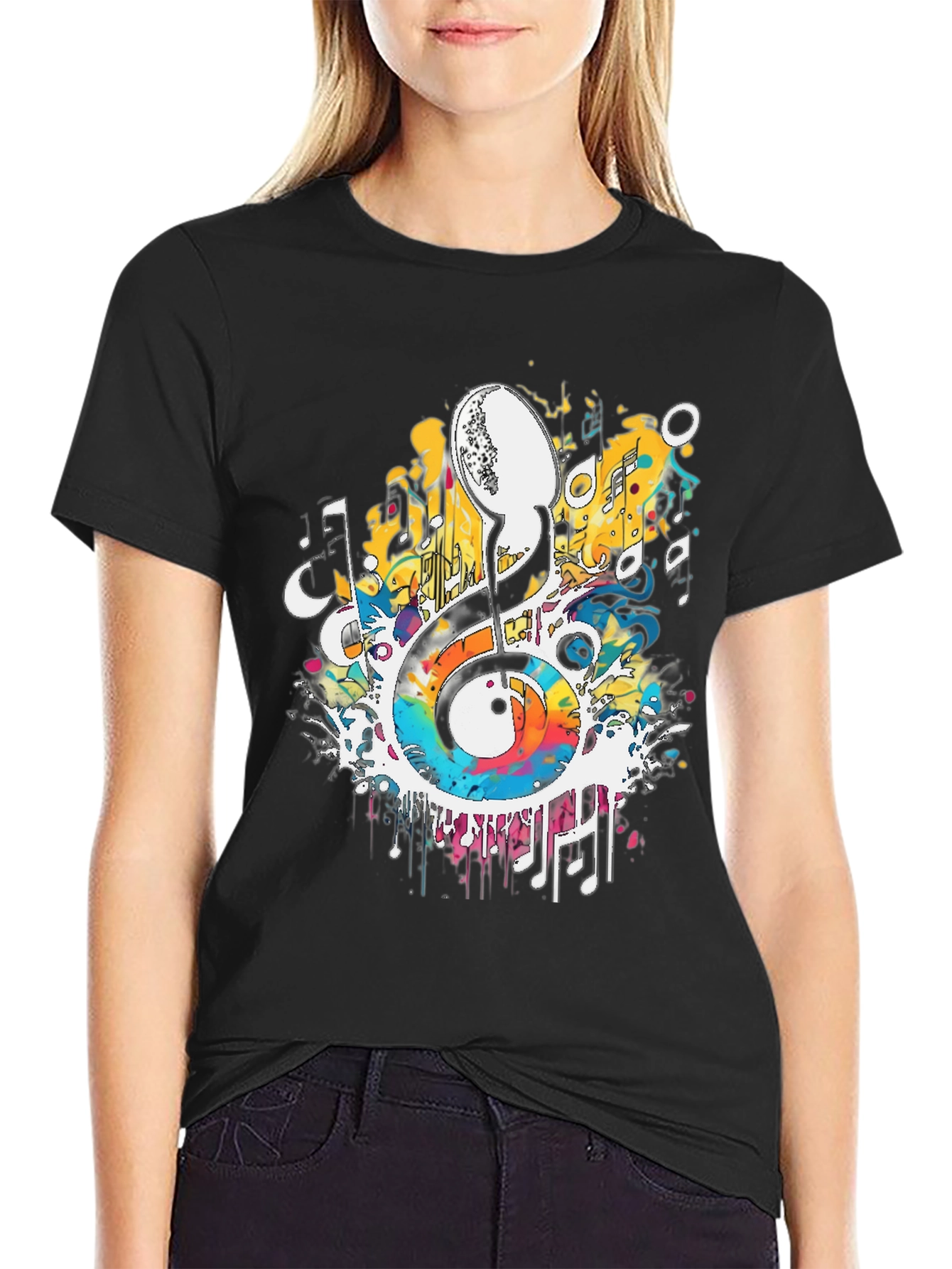 Musical Note Graphic Tee - Artistic Splash Design