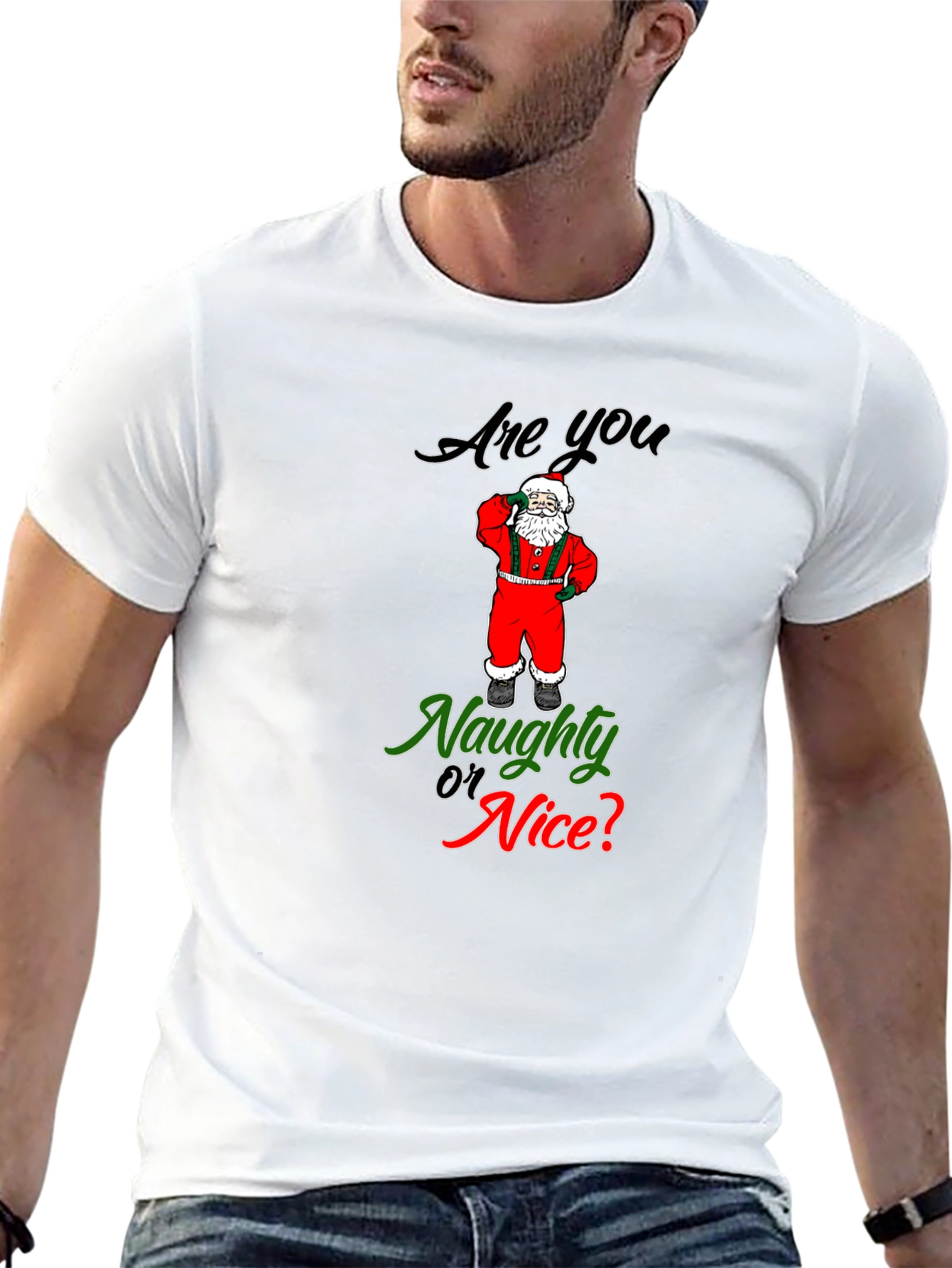 Naughty or Nice Santa T-Shirt Christmas Holiday Tee