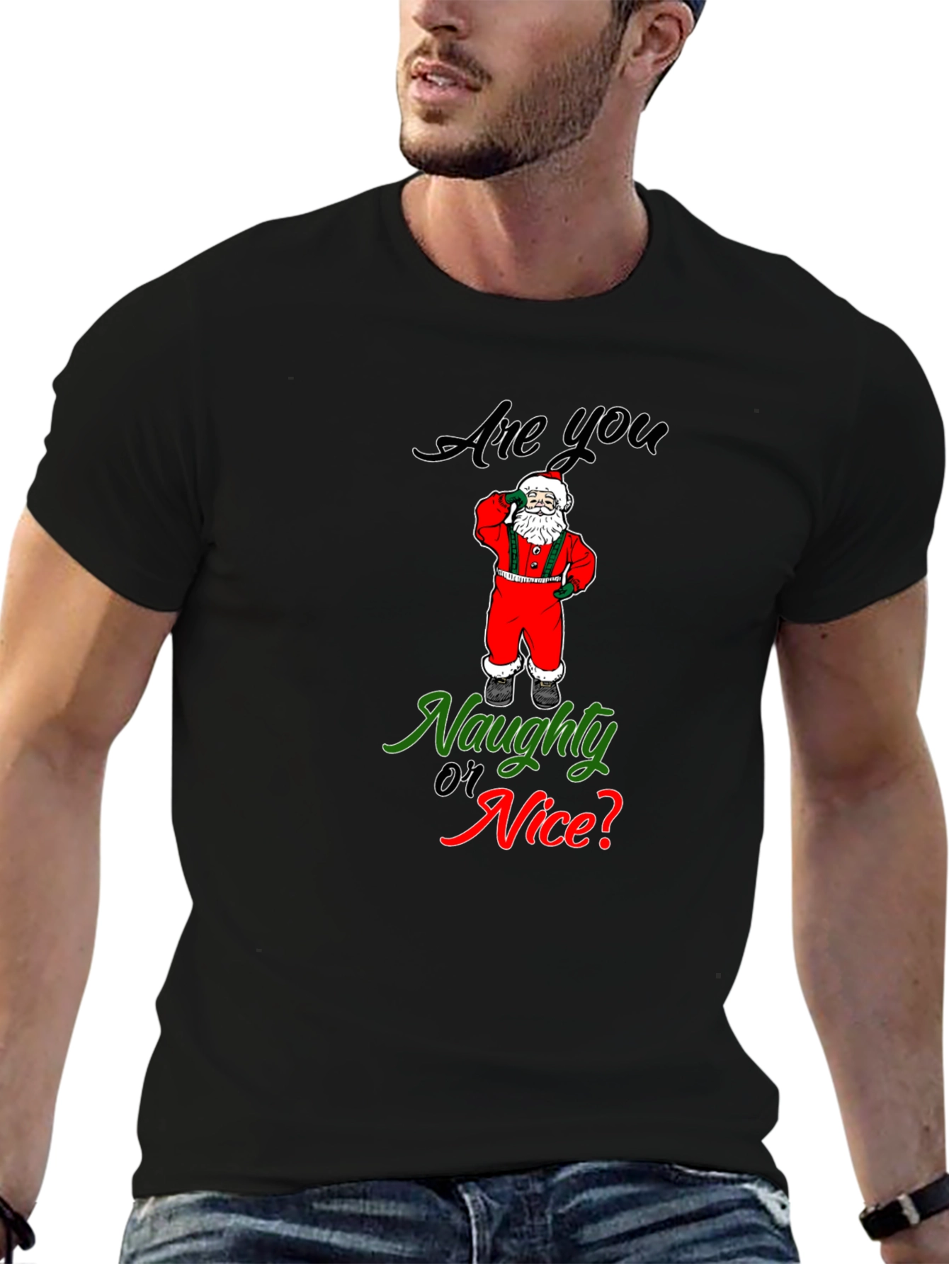 Naughty or Nice Santa T-Shirt Christmas Holiday Tee