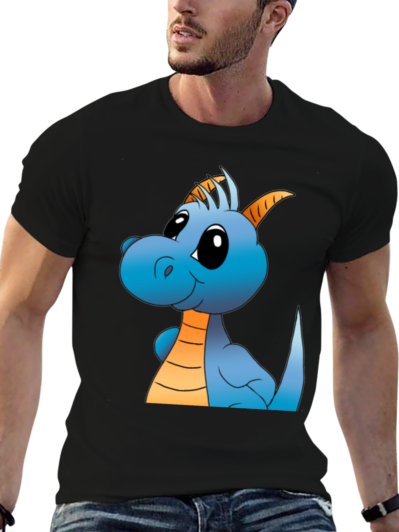 Cute Cartoon Dragon Black T-Shirt