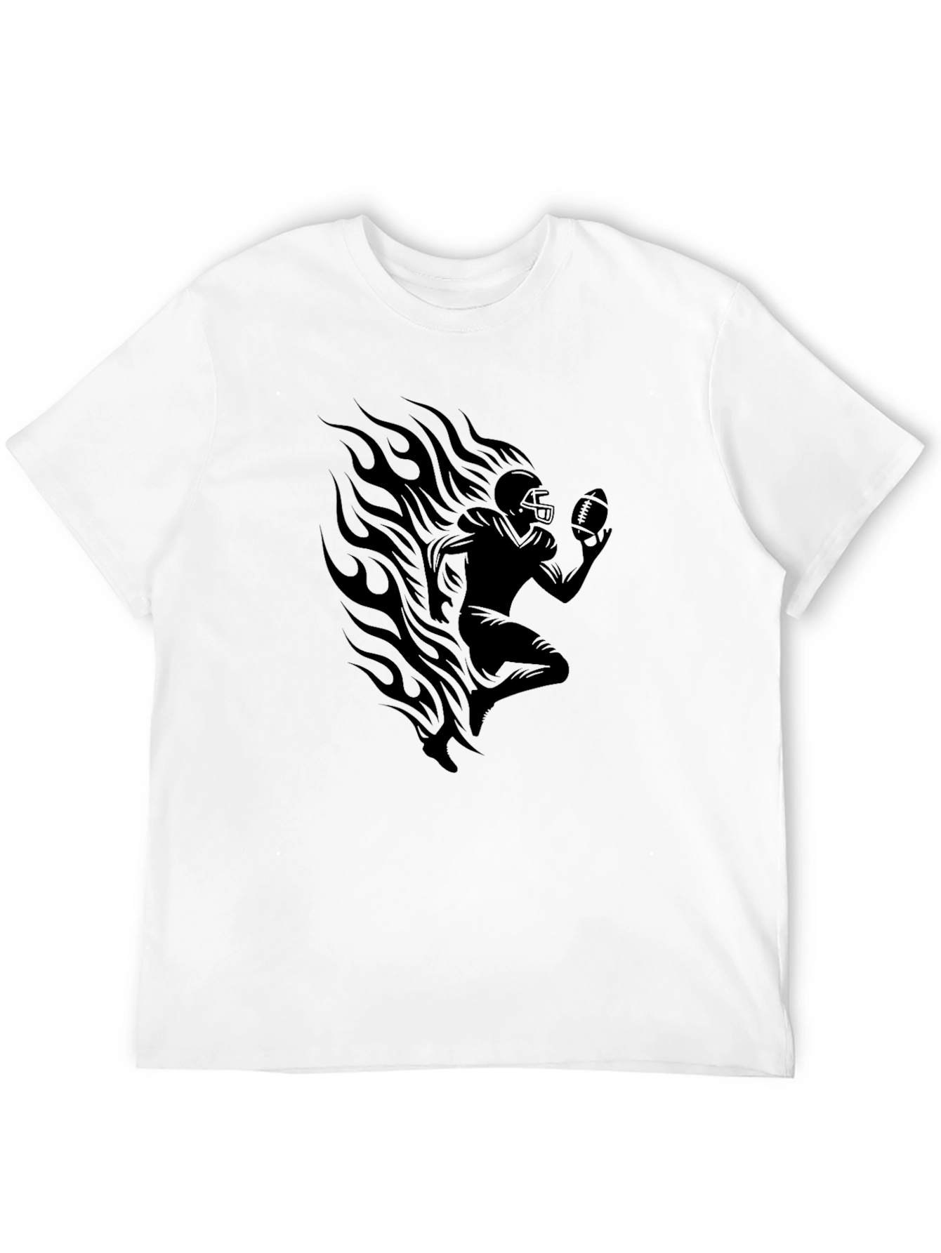 Football Player Flames Graphic T-Shirt - Black