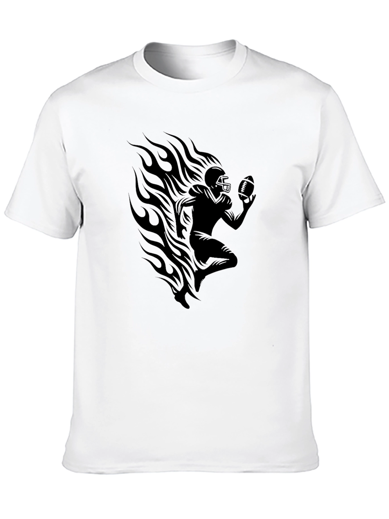 Football Player Flames Graphic T-Shirt - Black