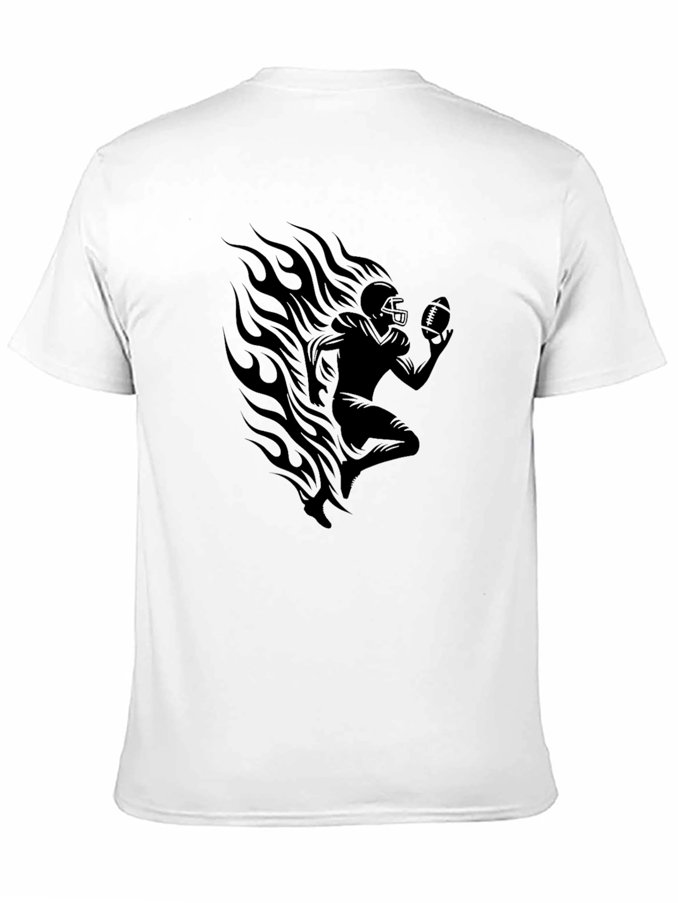 Football Player Flames Graphic T-Shirt - Black