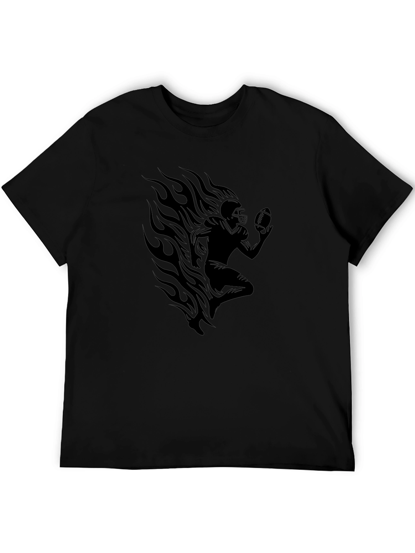 Football Player Flames Graphic T-Shirt - Black