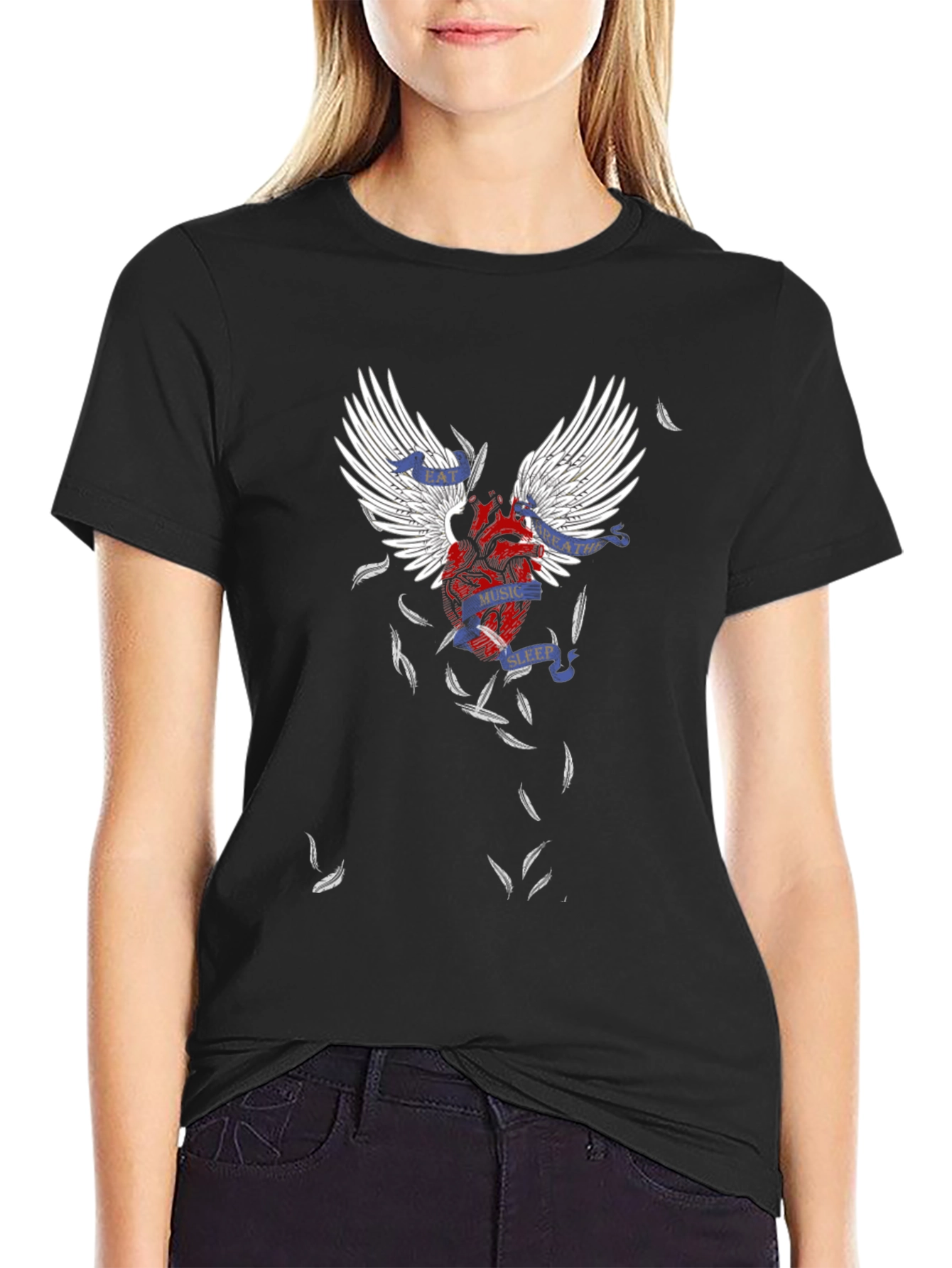 Winged Heart Graphic Tee - Music Sleep Breathe