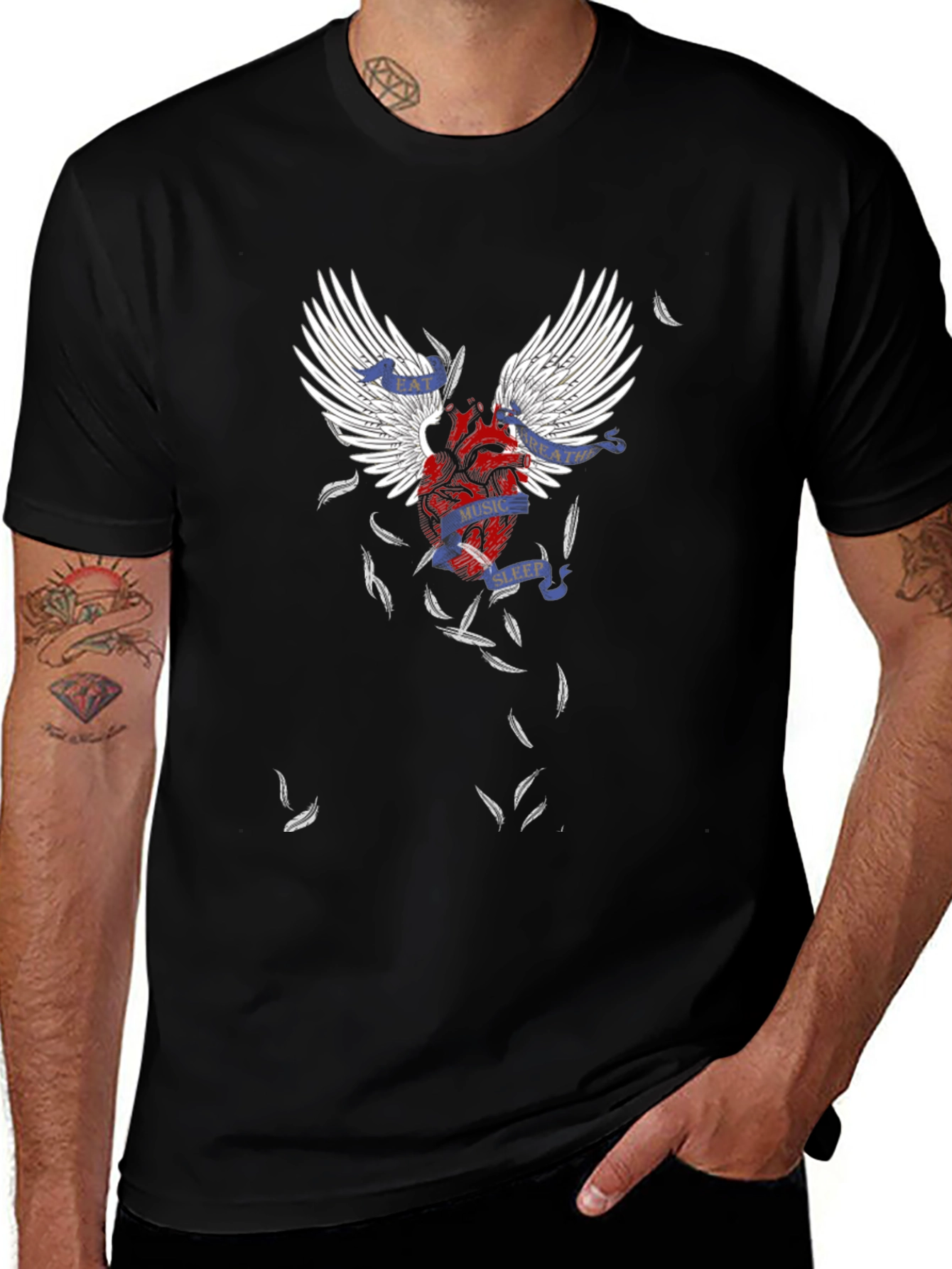 Winged Heart Graphic Tee - Music Sleep Breathe