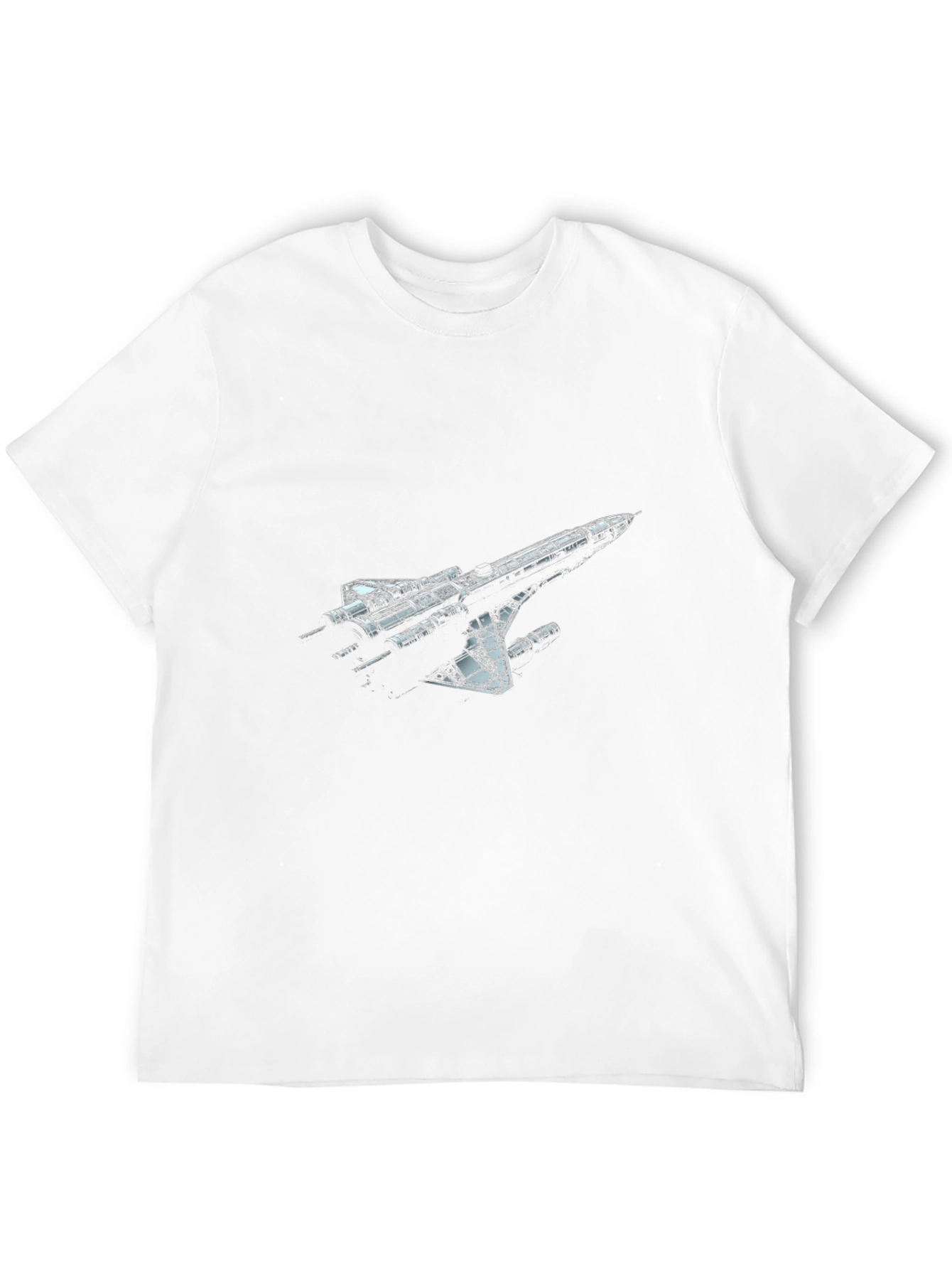 Sci-Fi Spaceship Graphic T-Shirt - Black Crew Neck Tee