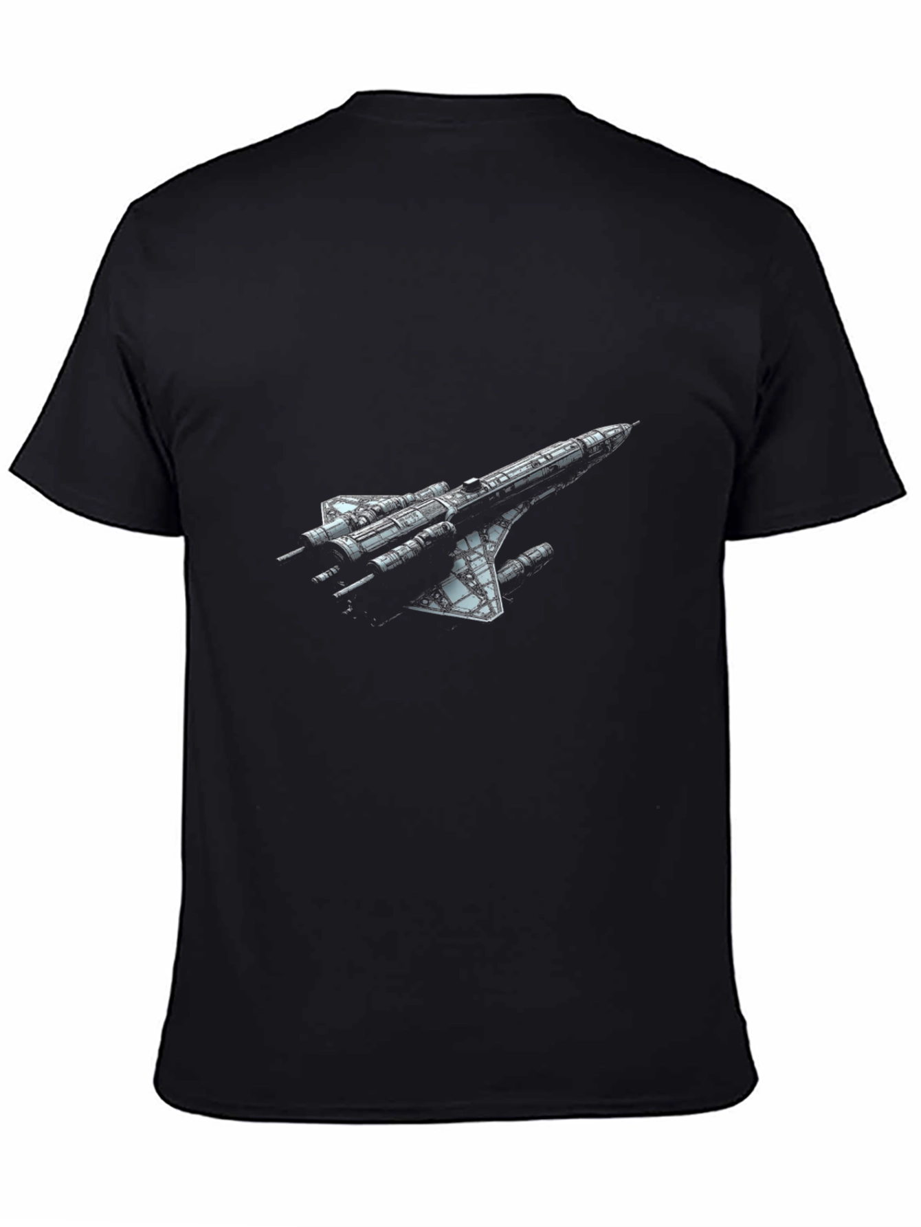 Sci-Fi Spaceship Graphic T-Shirt - Black Crew Neck Tee