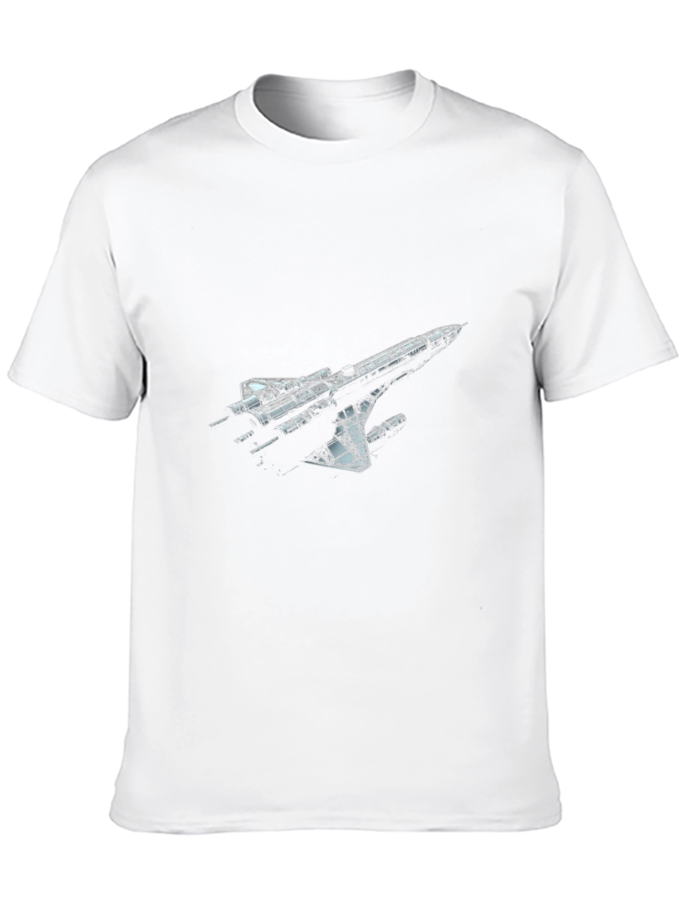 Sci-Fi Spaceship Graphic T-Shirt - Black Crew Neck Tee