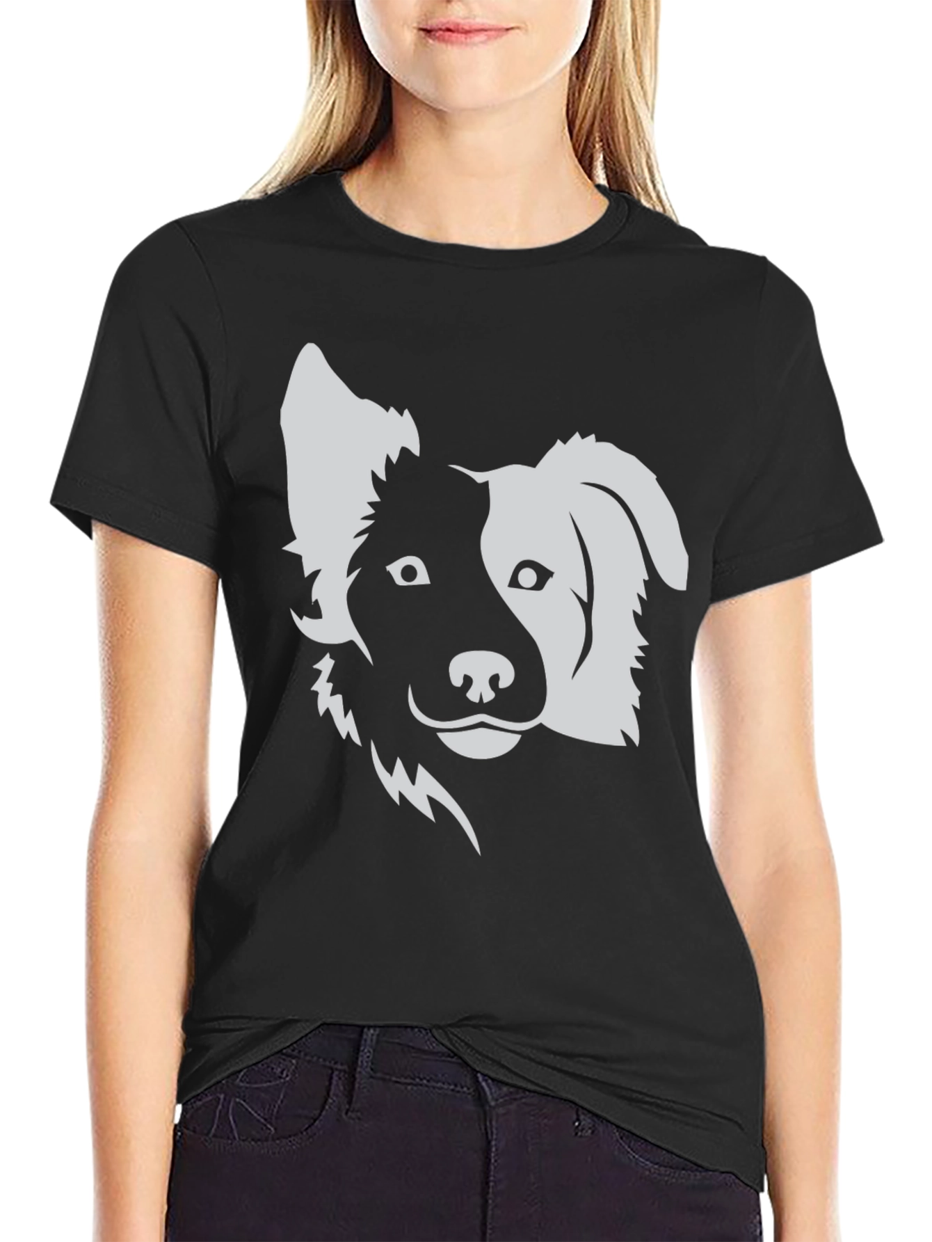Dog Graphic Tee - Black Cotton Blend T-Shirt