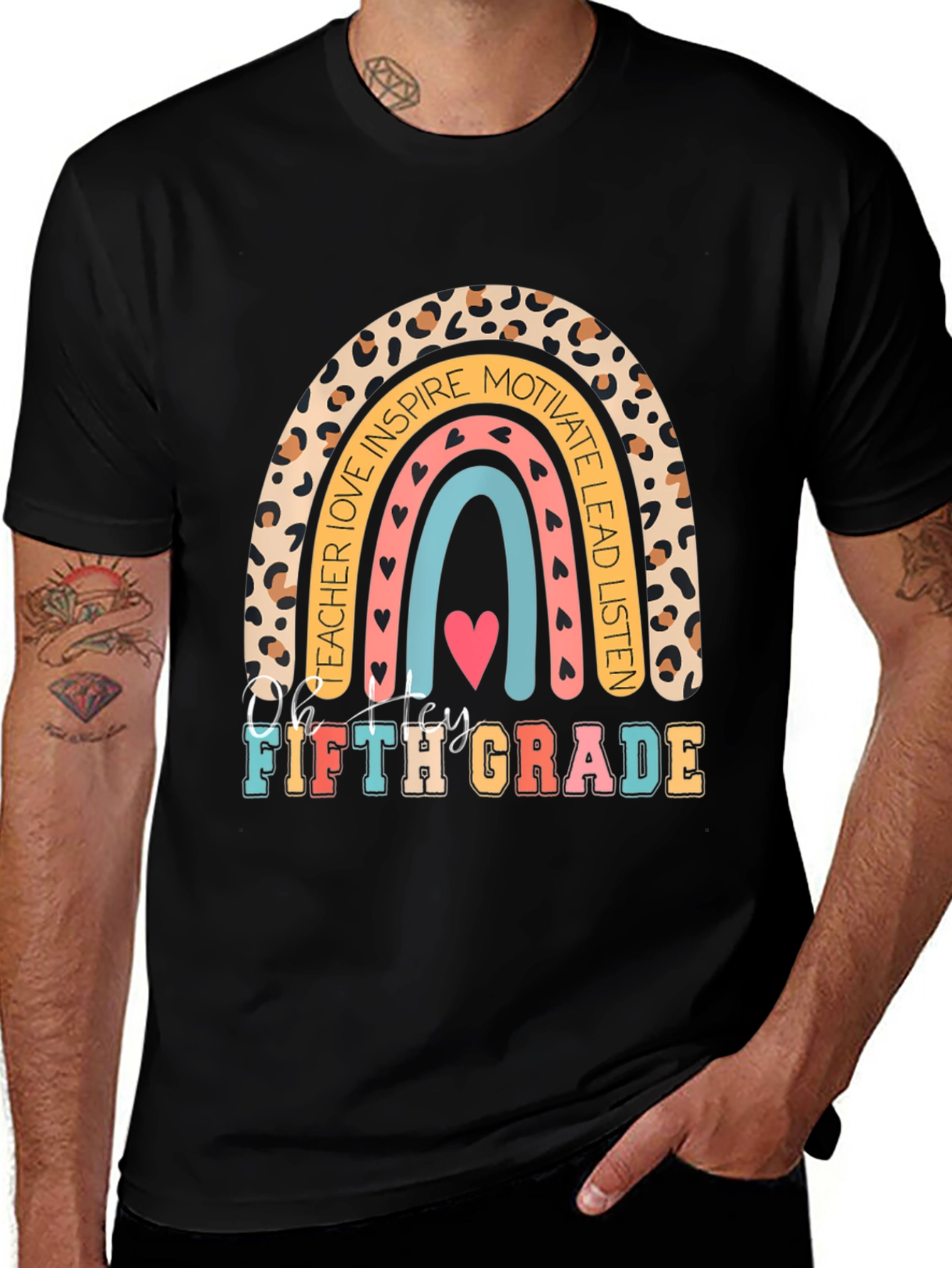 Fifth Grade Teacher Rainbow Graphic Tee