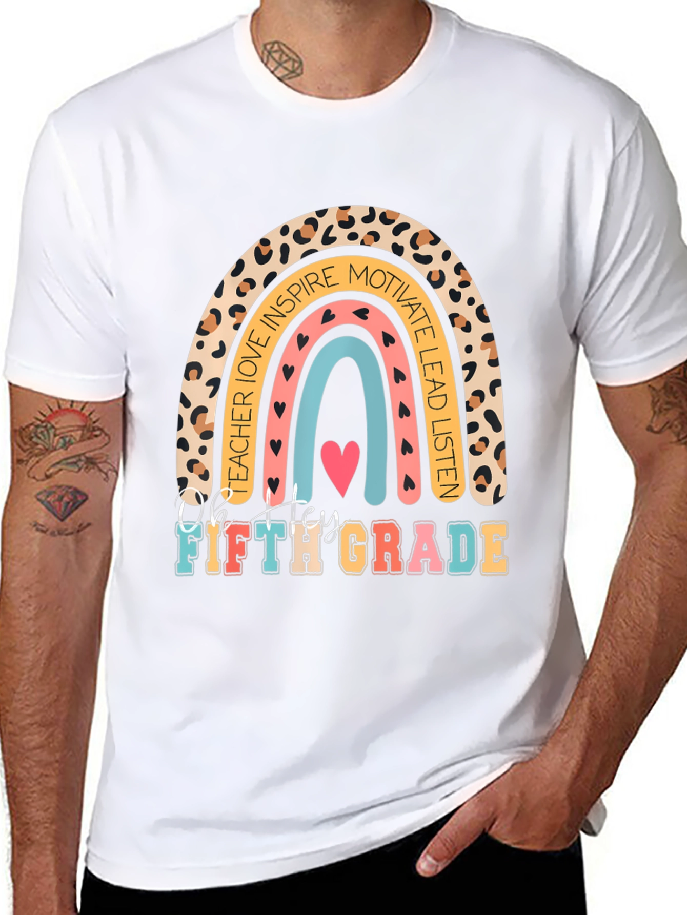 Fifth Grade Teacher Rainbow Graphic Tee