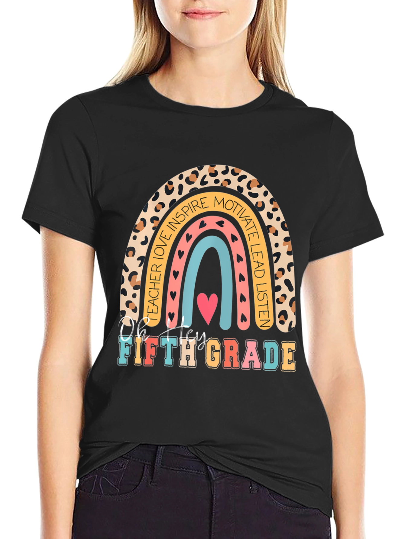 Fifth Grade Teacher Rainbow Graphic Tee