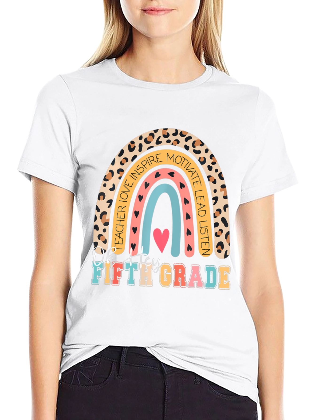 Fifth Grade Teacher Rainbow Graphic Tee