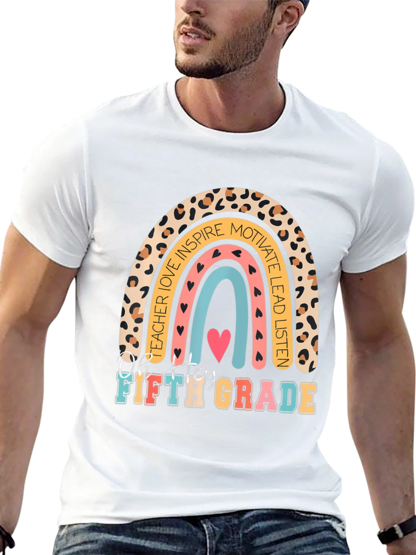 Fifth Grade Teacher Rainbow Graphic Tee