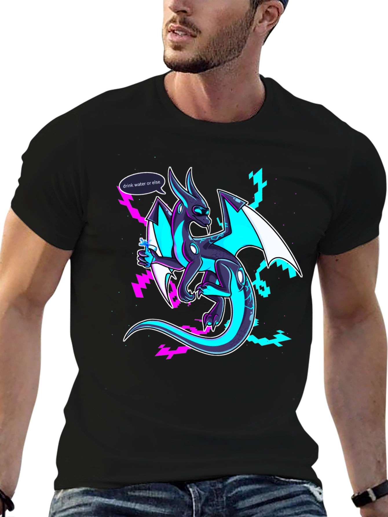 Drink Water Dragon Graphic Tee - Black T-Shirt