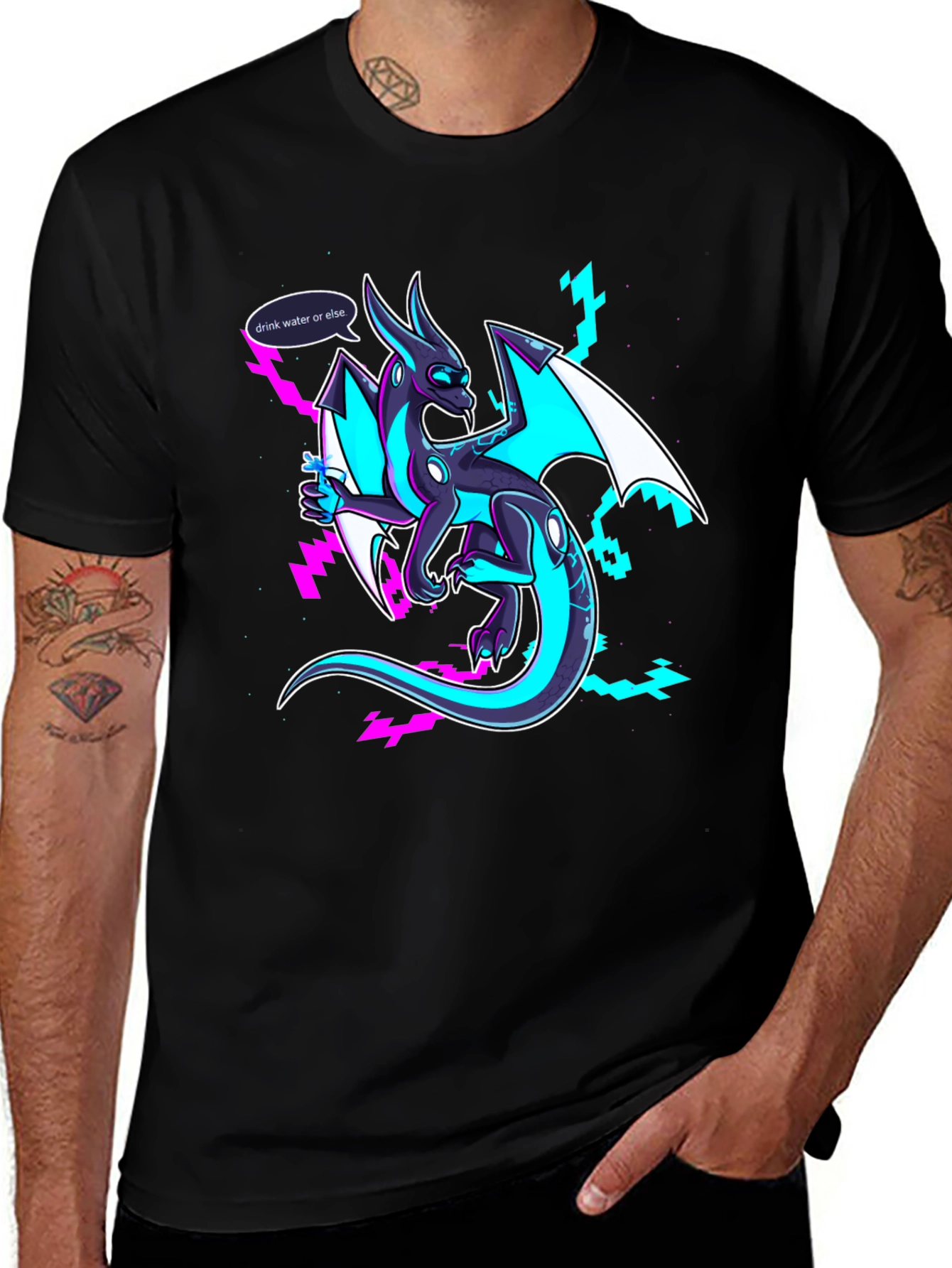Drink Water Dragon Graphic Tee - Black T-Shirt
