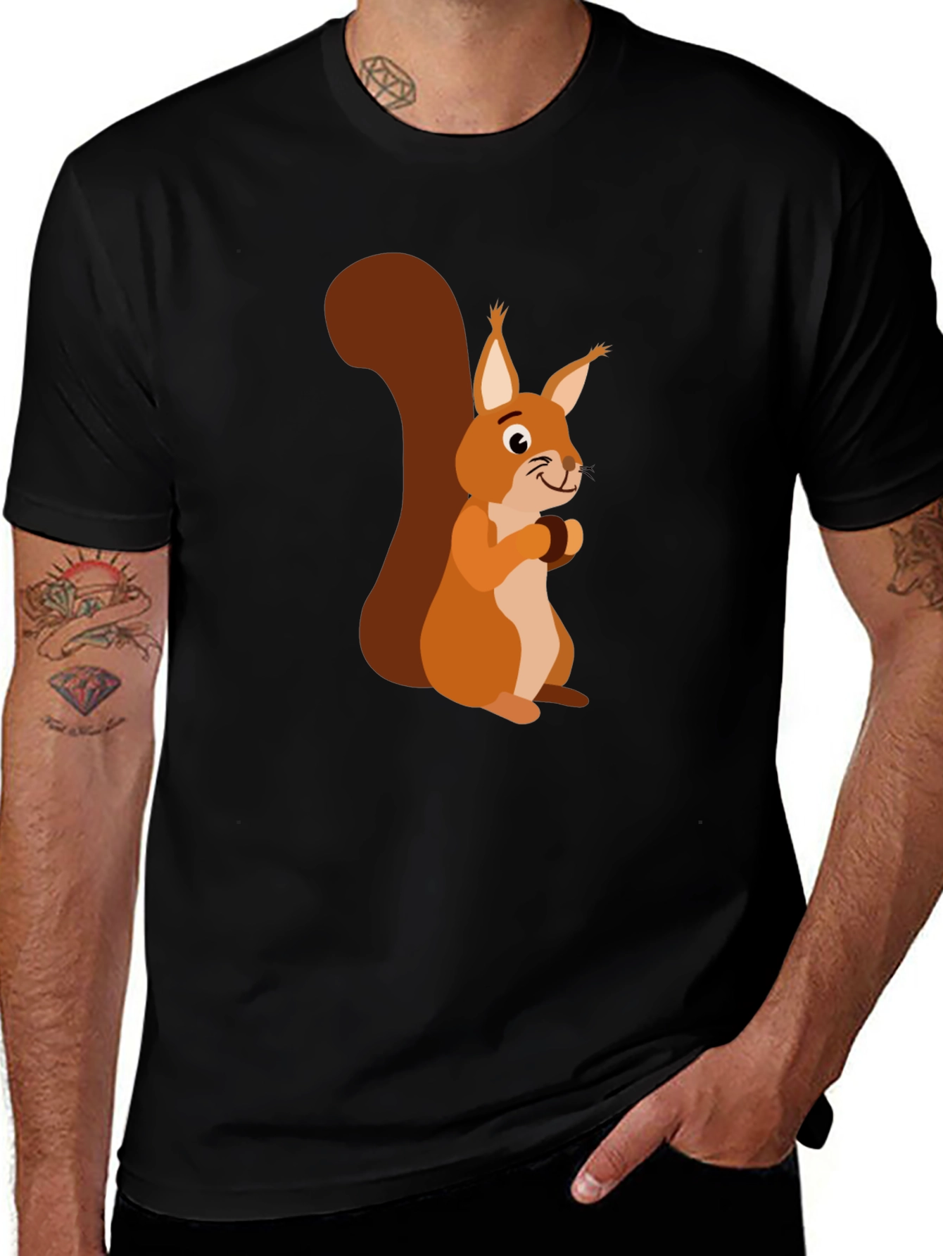 Squirrel Graphic Print Mens Black T-Shirt