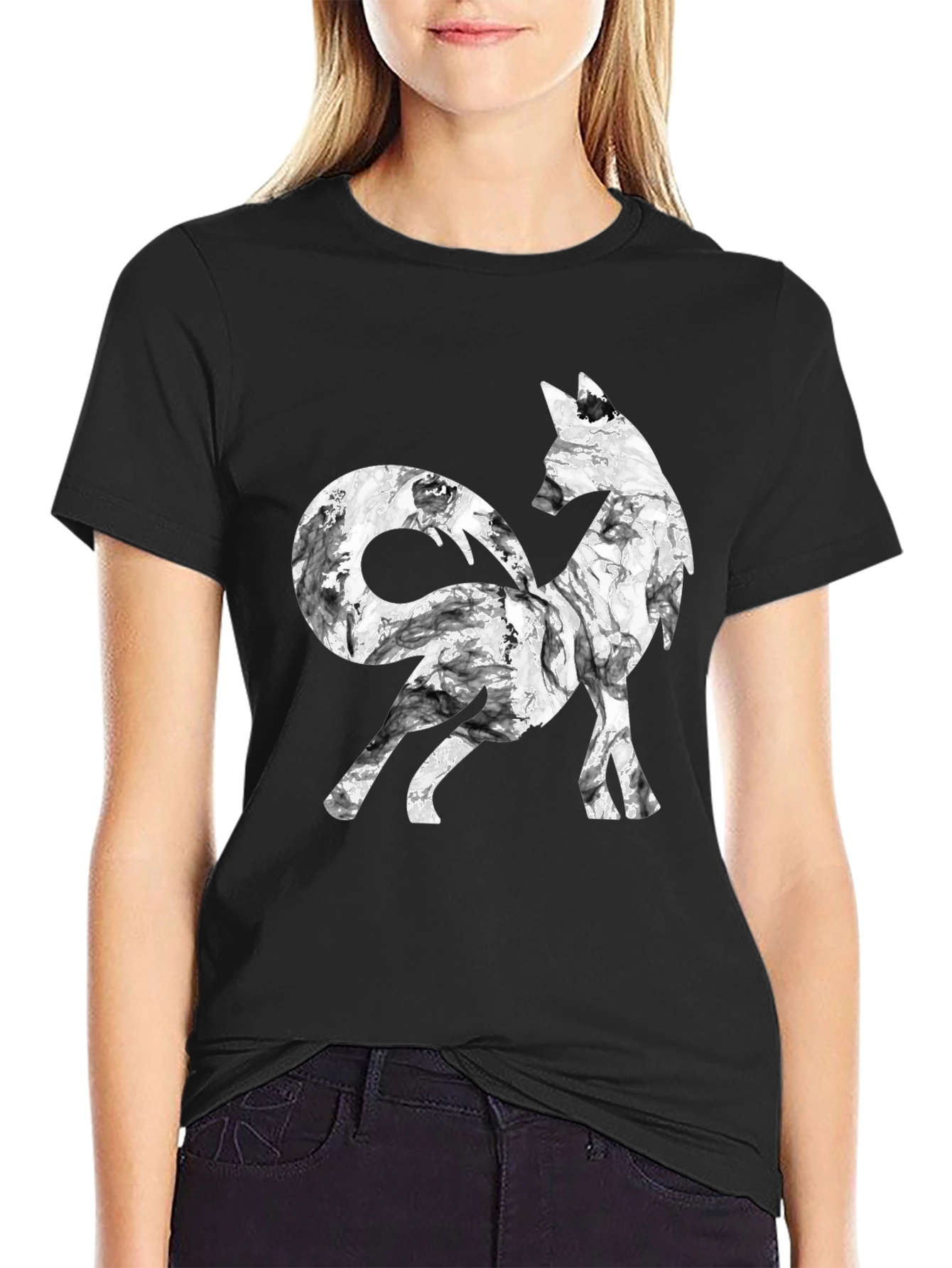 Stylish Fox Graphic Black T-Shirt