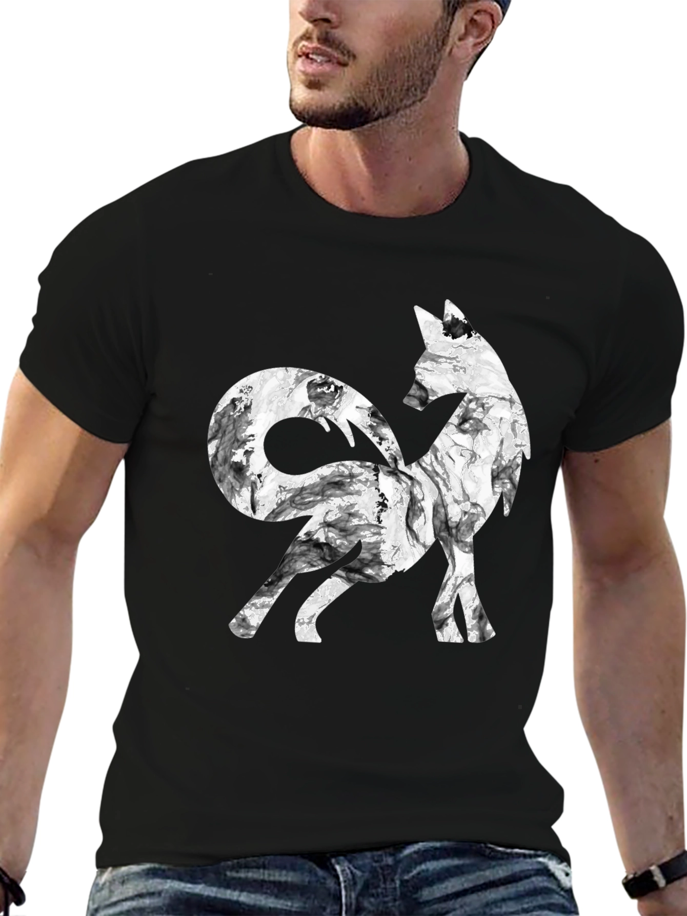 Stylish Fox Graphic Black T-Shirt