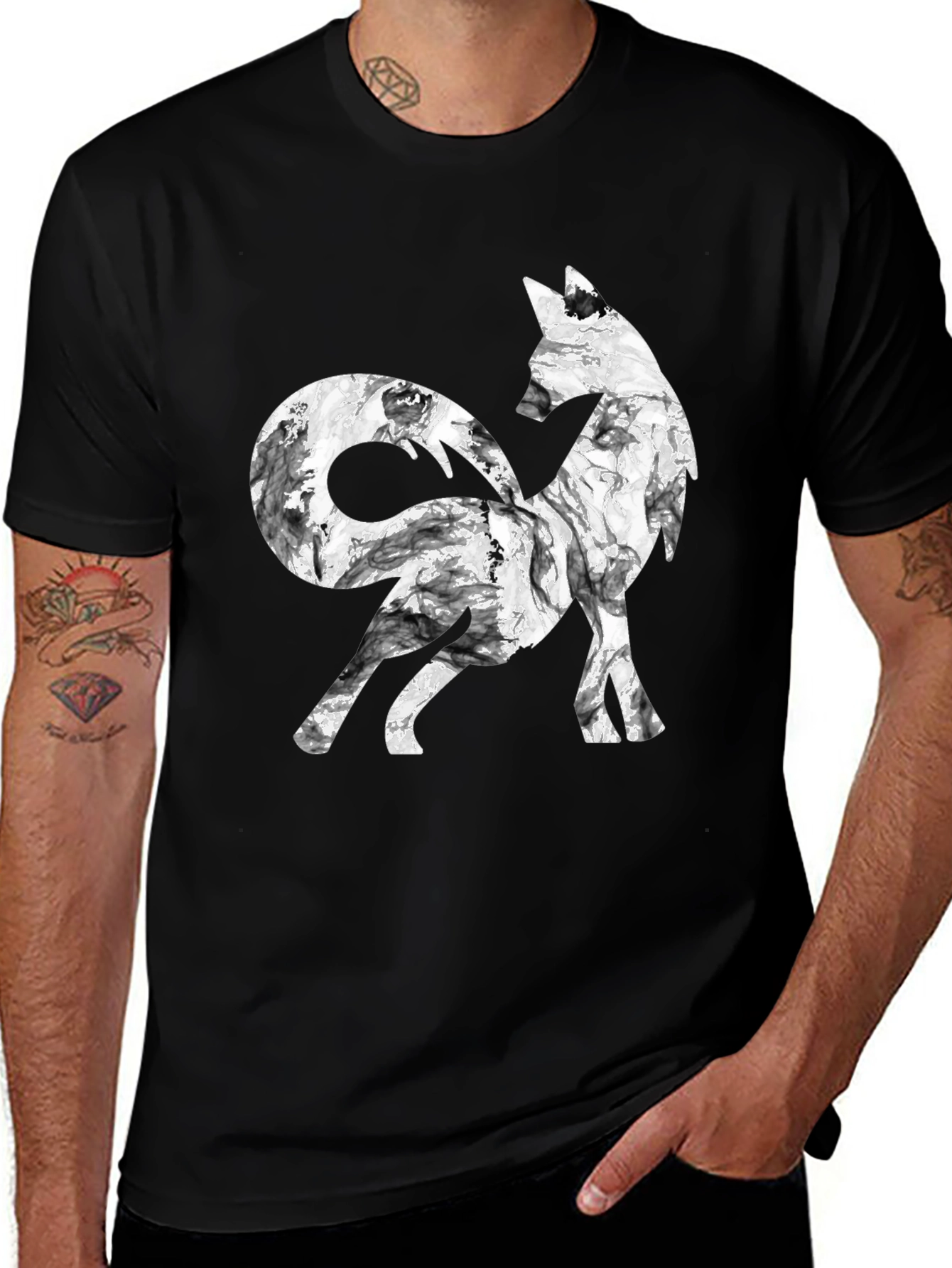 Stylish Fox Graphic Black T-Shirt