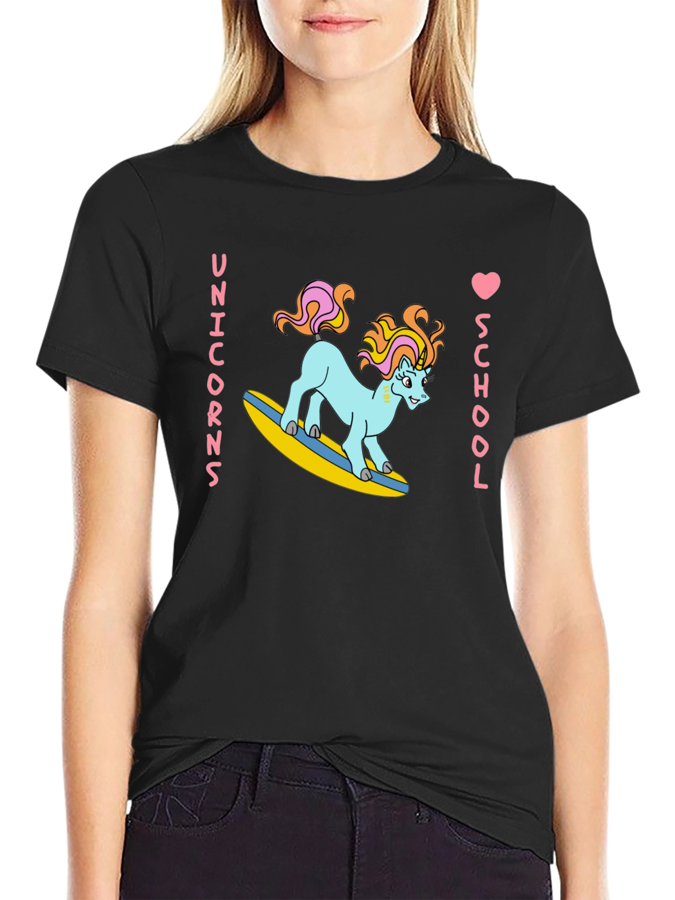 Unicorns Love School Black T-Shirt