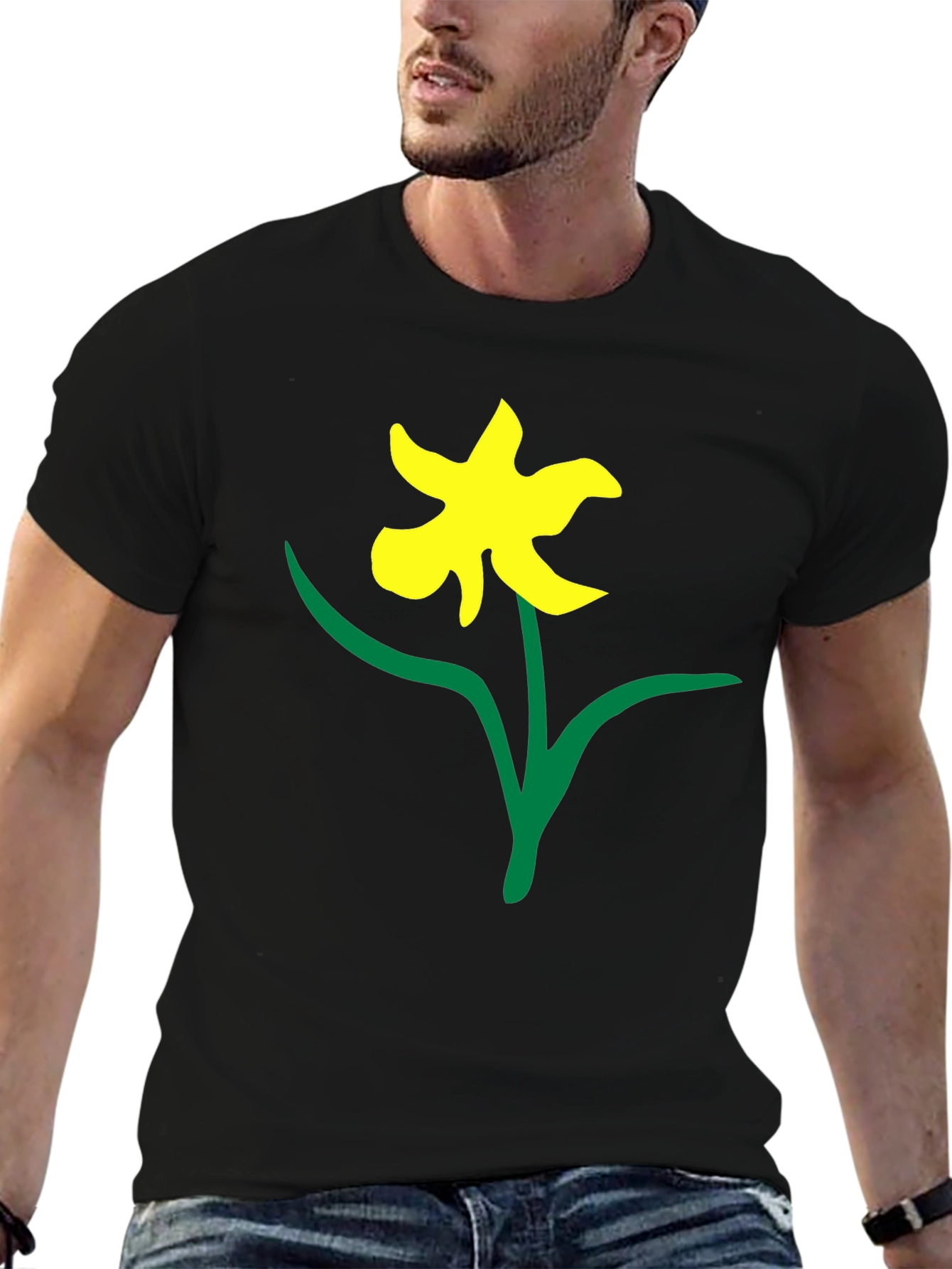 Black Tee with Daffodil Print