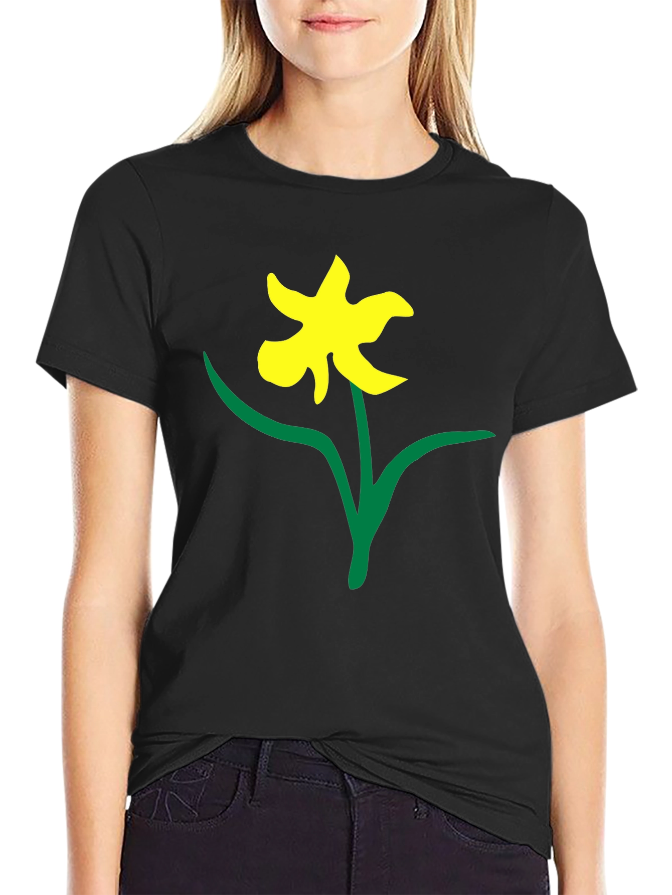 Black Tee with Daffodil Print