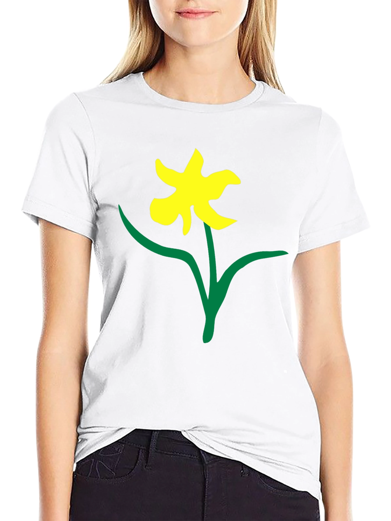 Black Tee with Daffodil Print