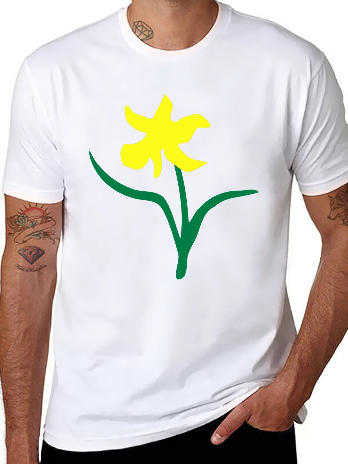 Black Tee with Daffodil Print