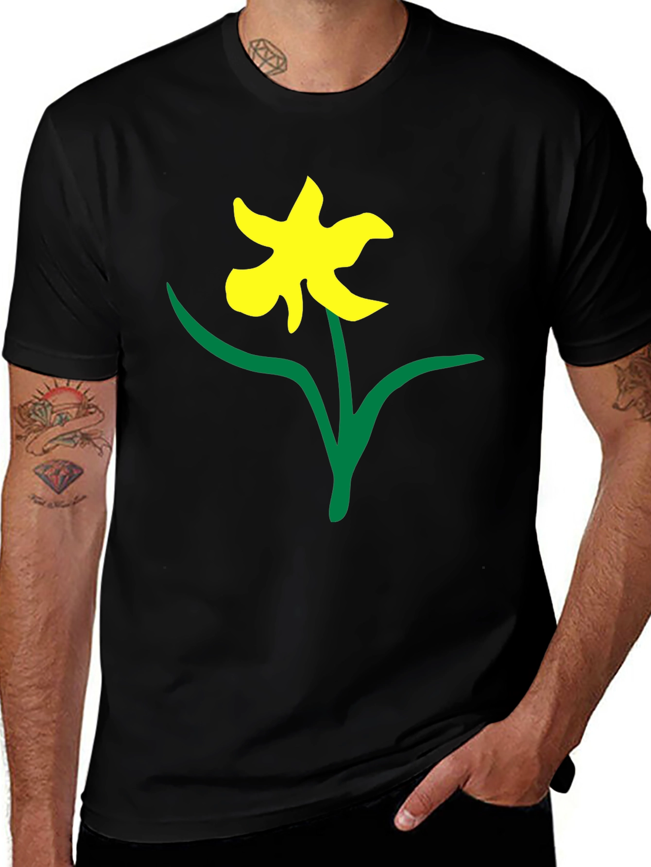 Black Tee with Daffodil Print