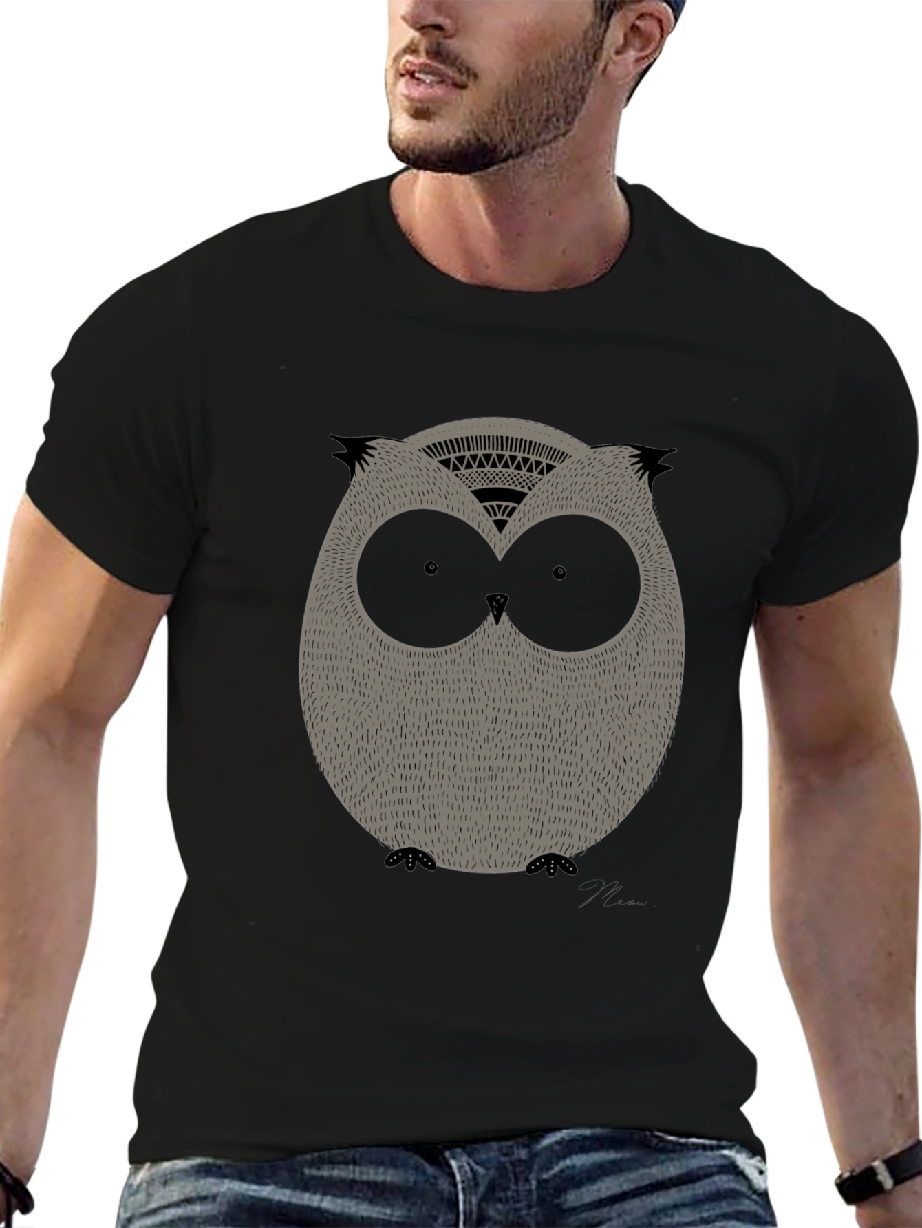 Cool Owl Graphic Print Black Tee