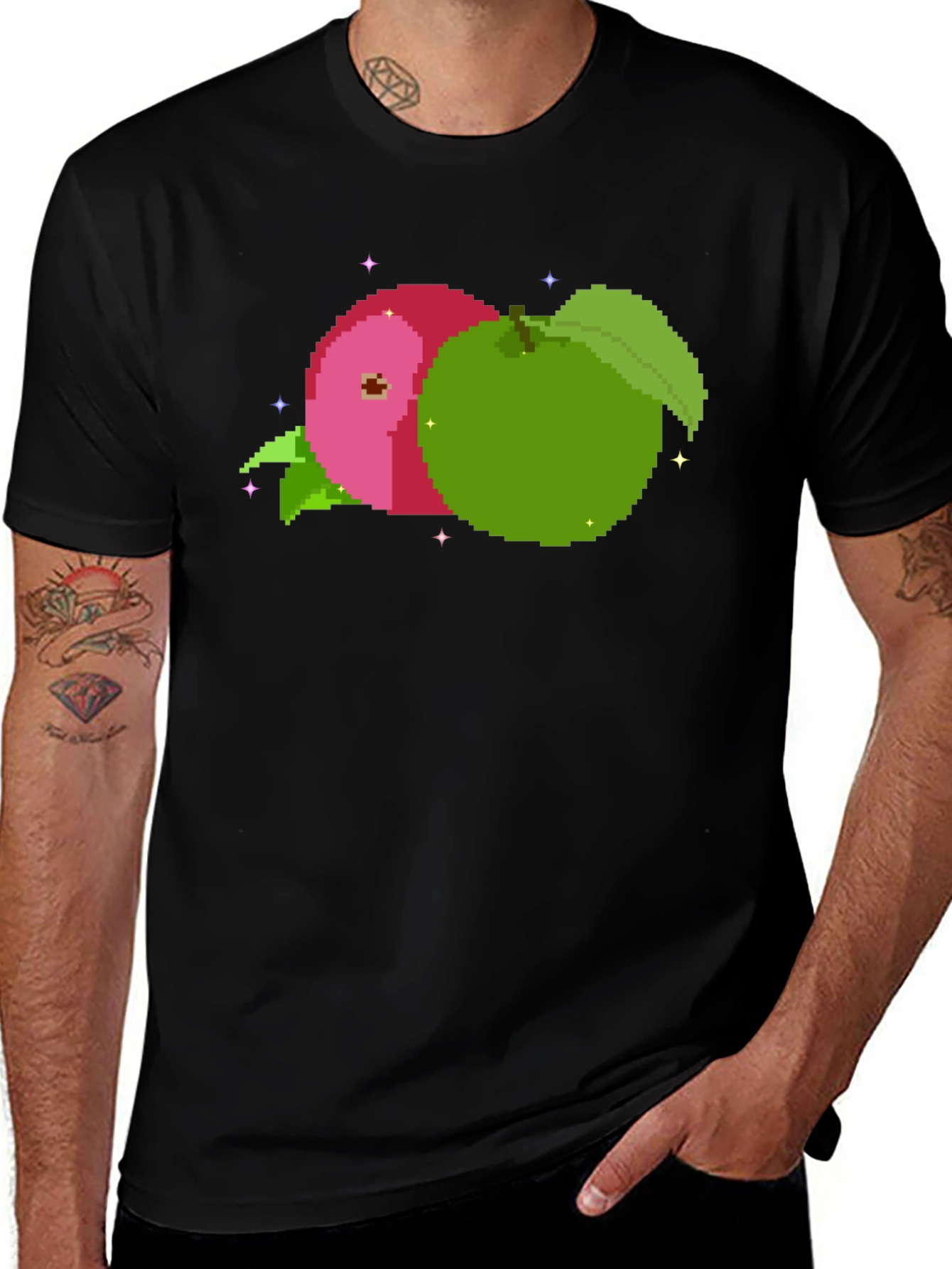 Pixel Apples Black T-Shirt - Retro Gaming Style